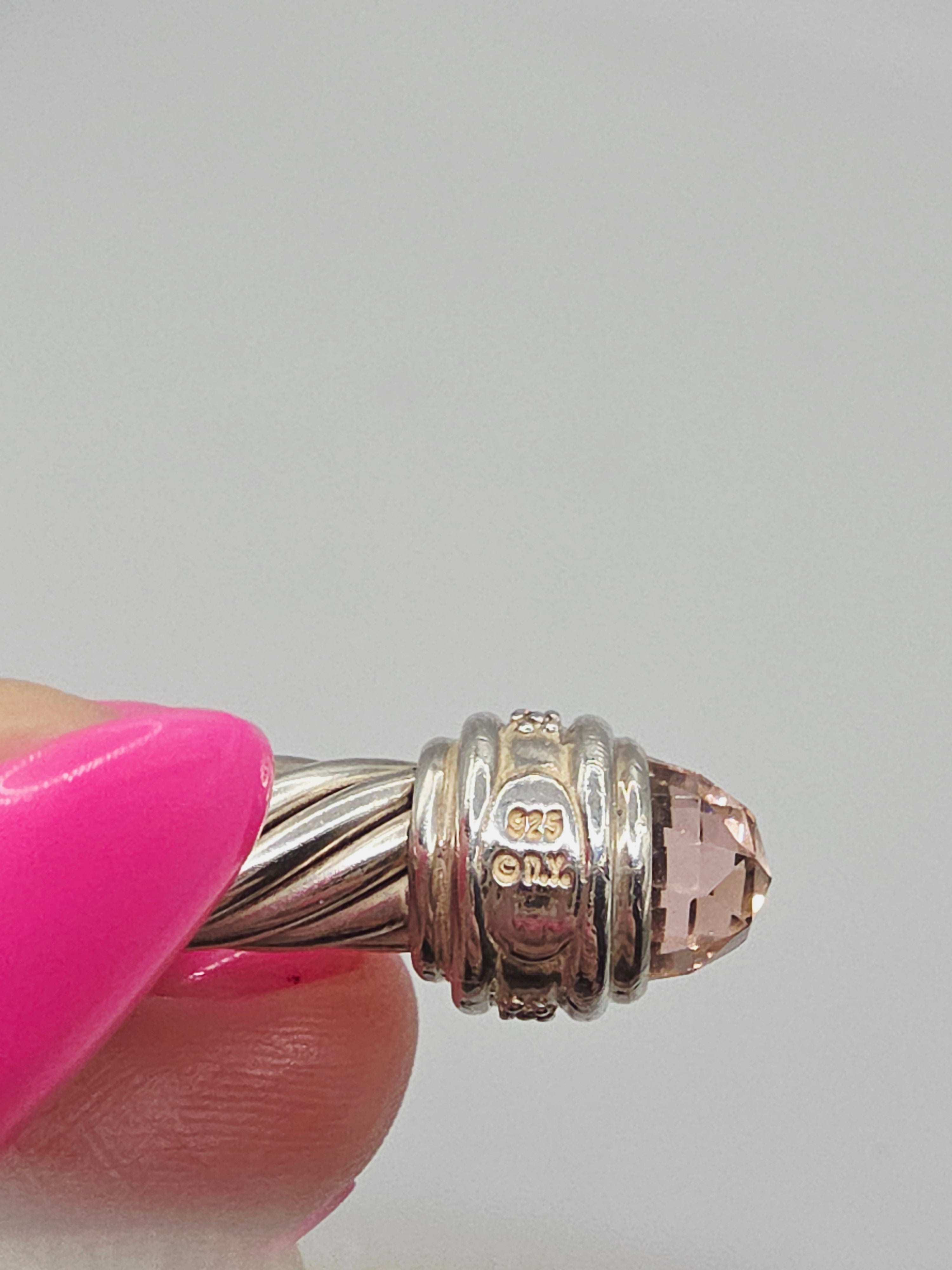 David Yurman Sterling Silver Cable Bracelet with Morganite & Diamonds - Medium