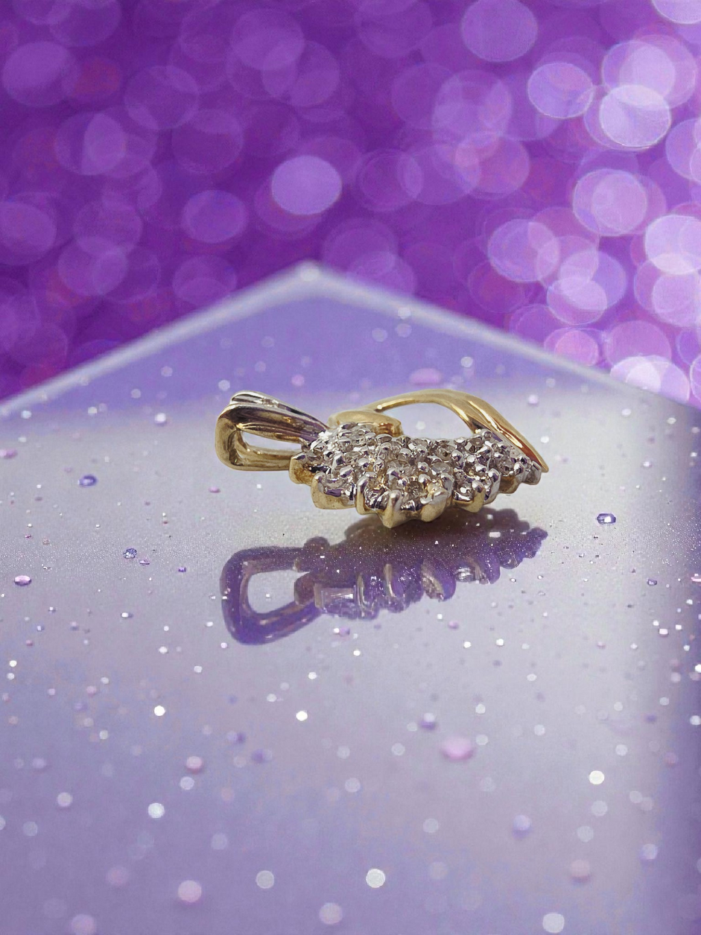 Solid 10K Yellow Gold Diamond Heart Necklace Pendant