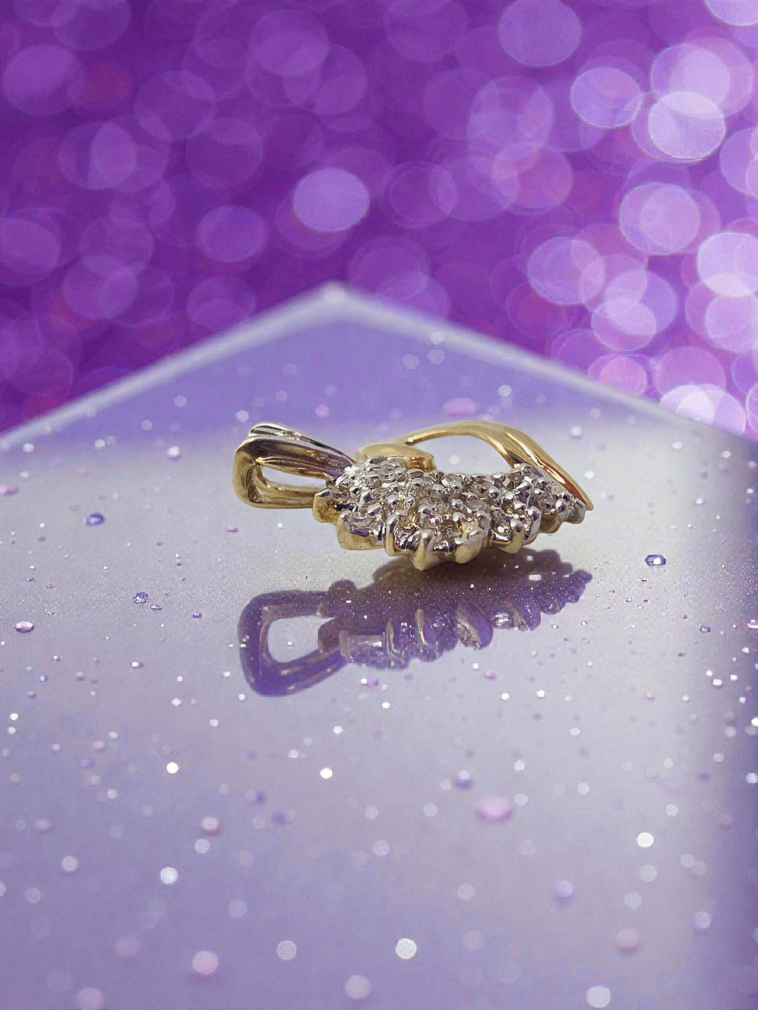 Solid 10K Yellow Gold Diamond Heart Necklace Pendant