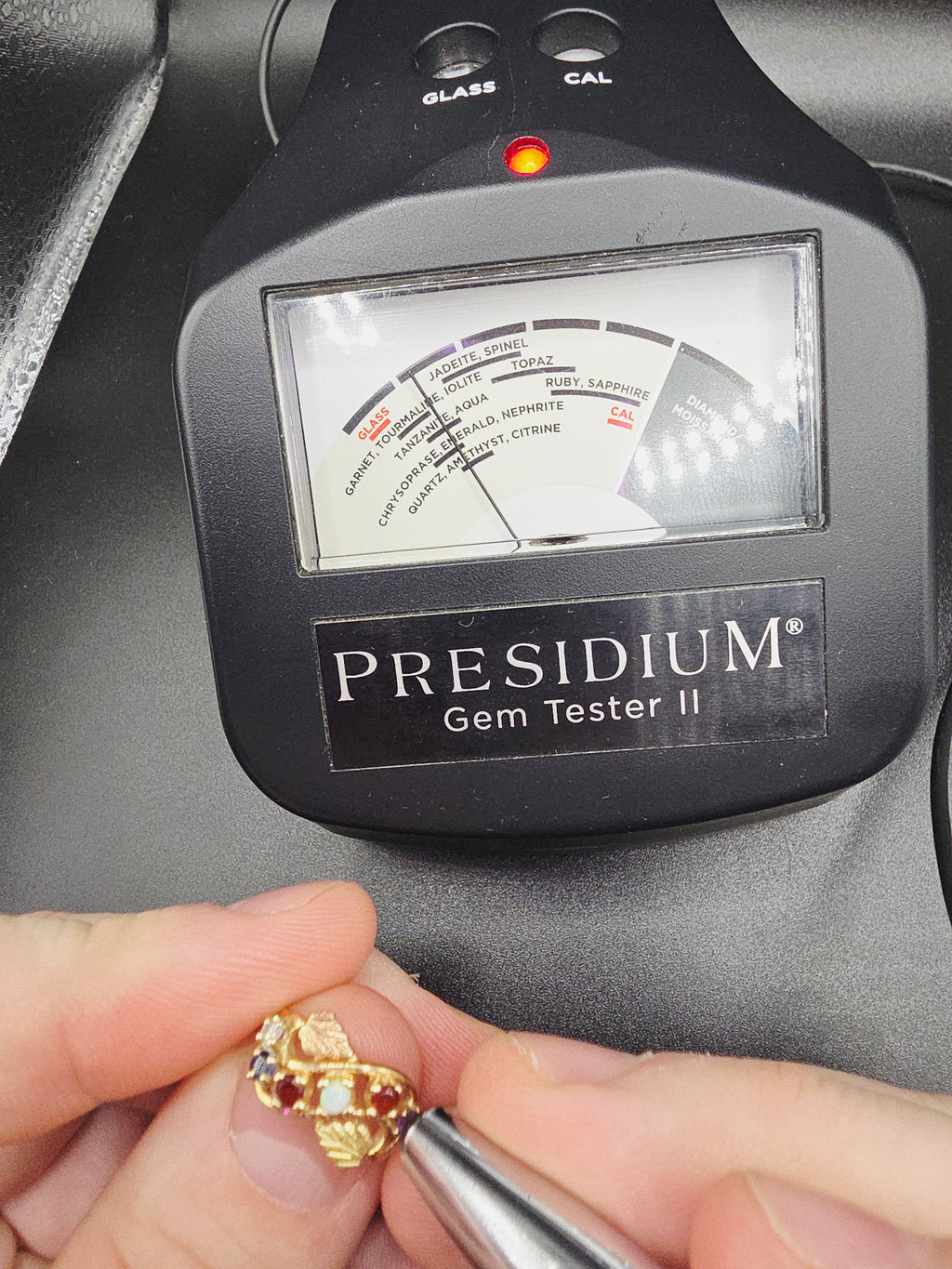 Solid 14K Yellow Gold Ring with Round Cut Opal, Garnet, Blue Topaz, Amethyst, and Diamond Size 8