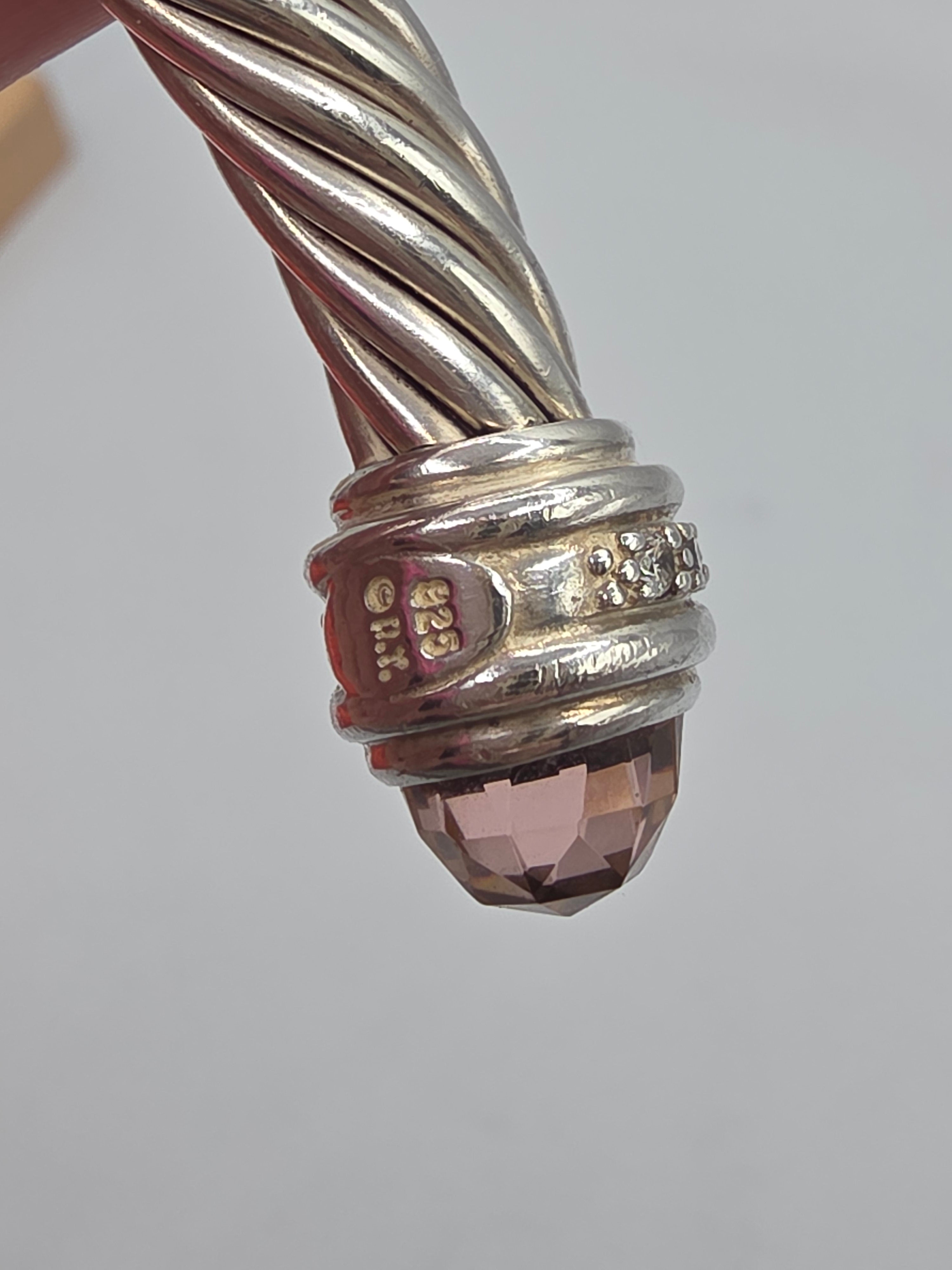 David Yurman Sterling Silver Cable Bracelet with Morganite & Diamonds - Medium