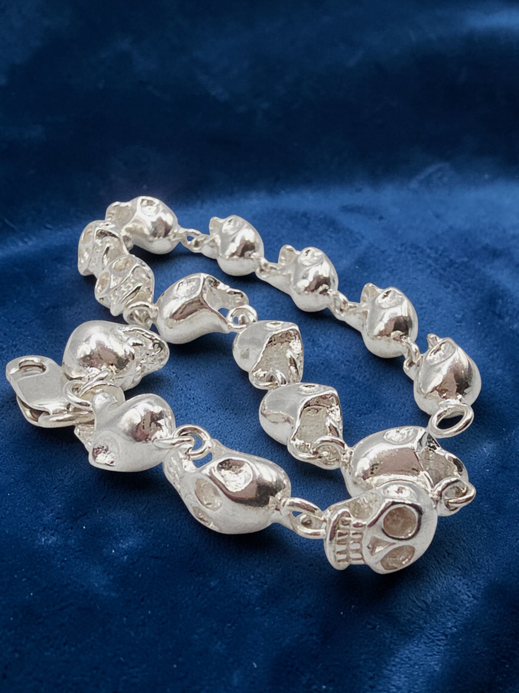925 Sterling Silver Skull Bones Link Bracelet - 6.75 Inch