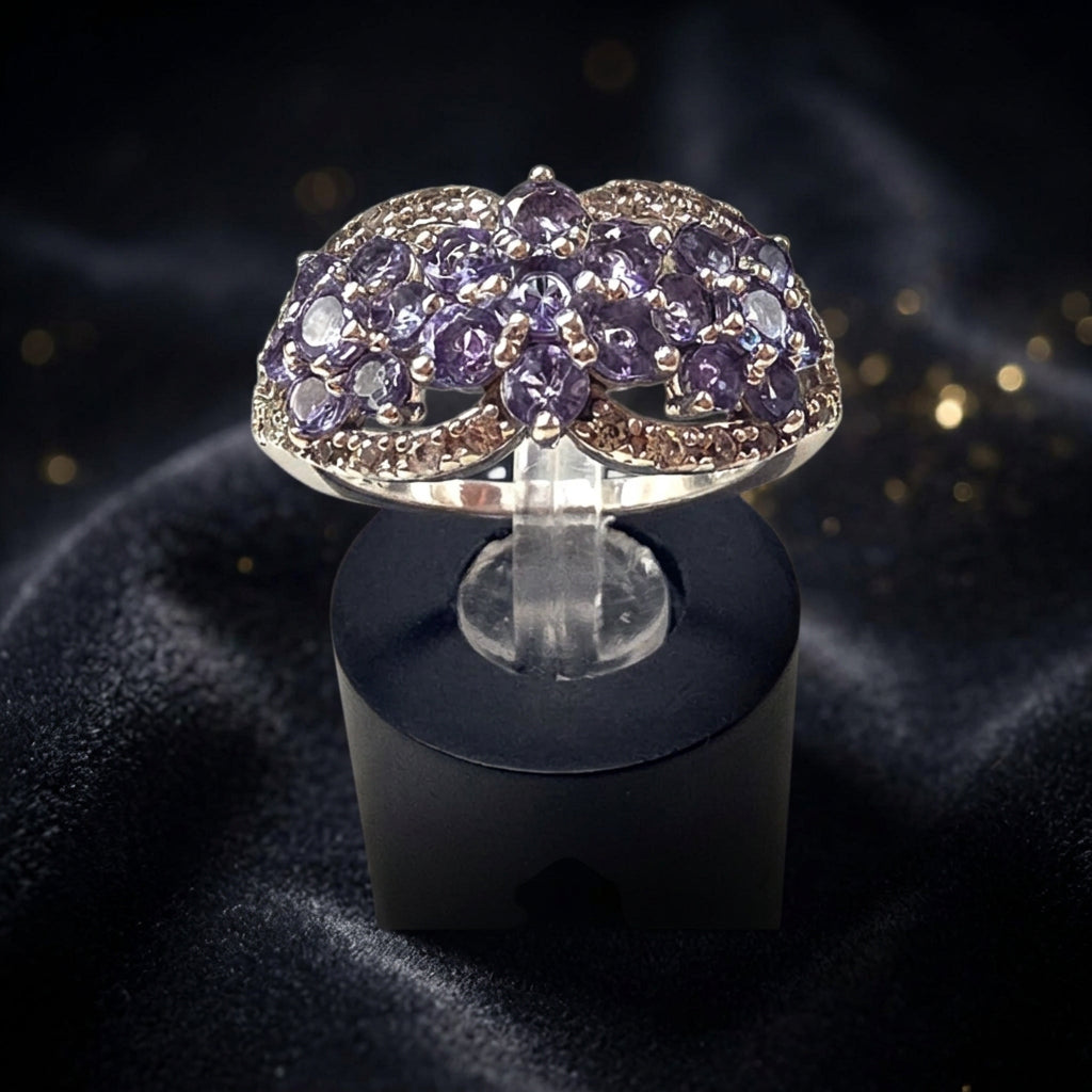 BBJ Sterling Silver Violet Periwinkle CZ Cubic Zirconia Cluster Ring - Size 6