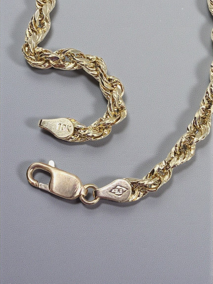 Solid 10K Yellow Gold Rope Chain Bracelet 8.25 Inches