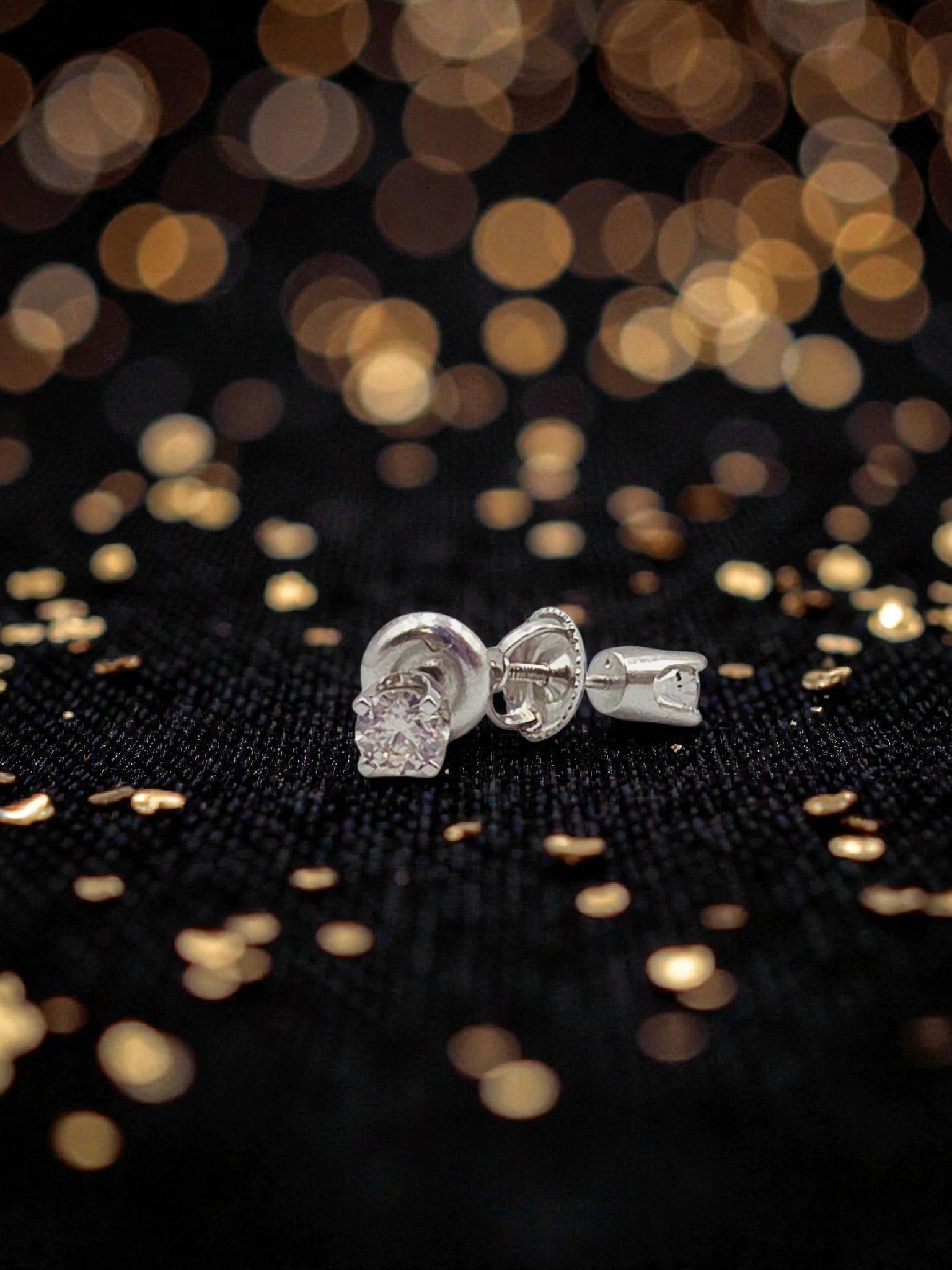 Solid 14K White Gold Diamond Stud Earrings with Screwbacks