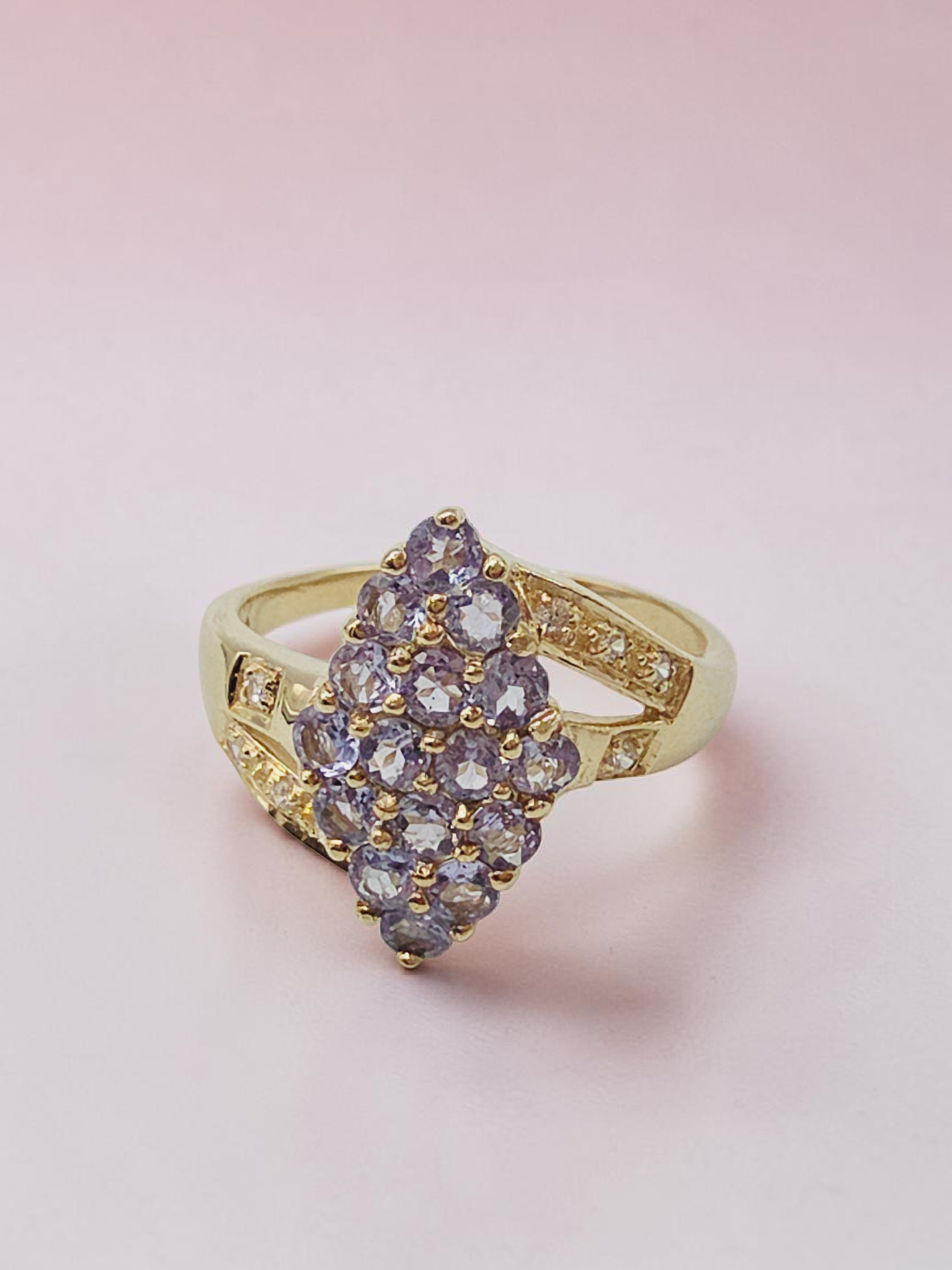 Solid 10K Yellow Gold Tanzanite Cluster Ring - Size 8