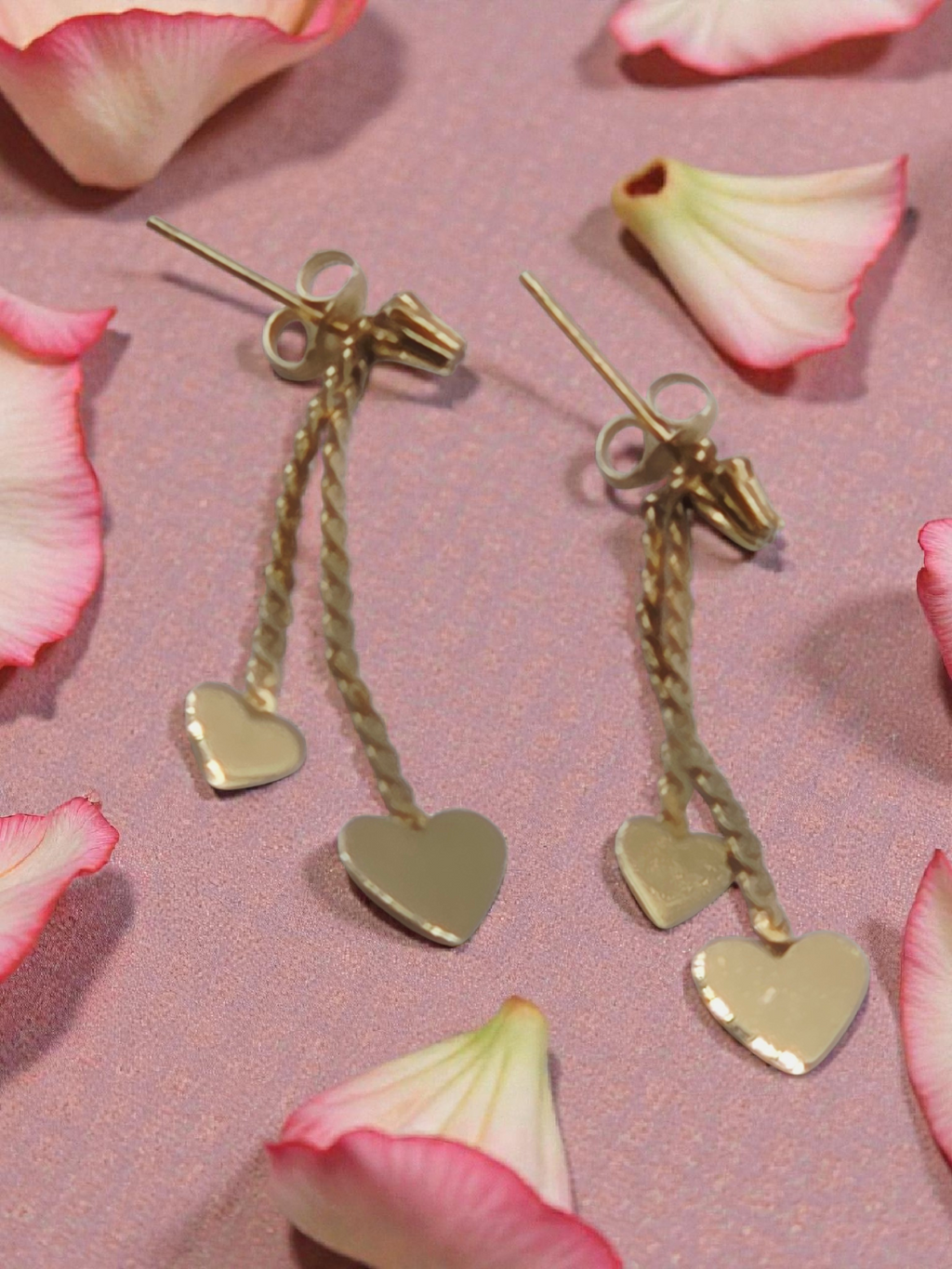 Vintage NABCO Solid 14K Gold Dangle Heart Earrings with White Topaz Accents