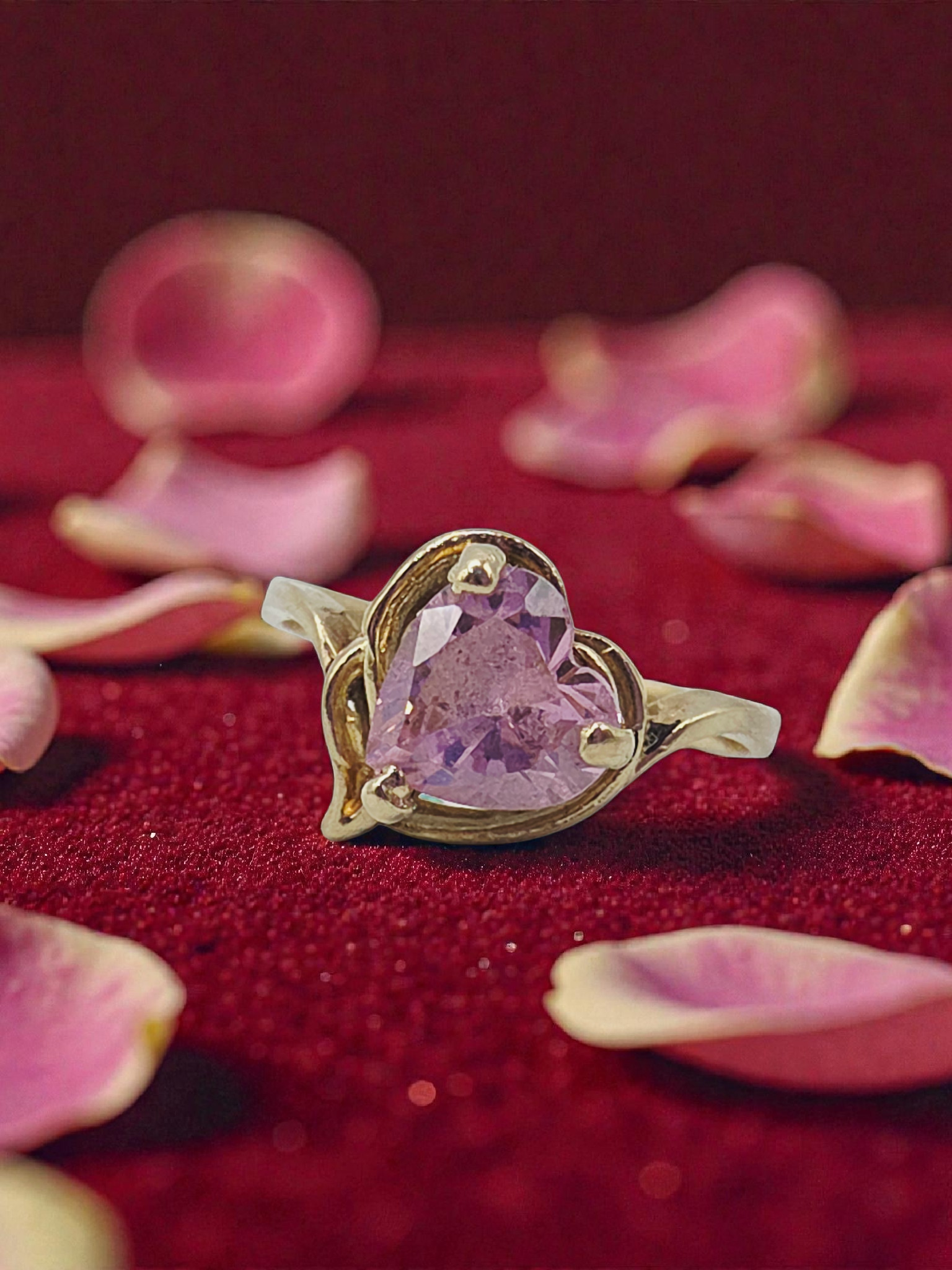 Solid 10K Yellow Gold Ring with Heart-Cut Pink Tourmaline - Sz 7