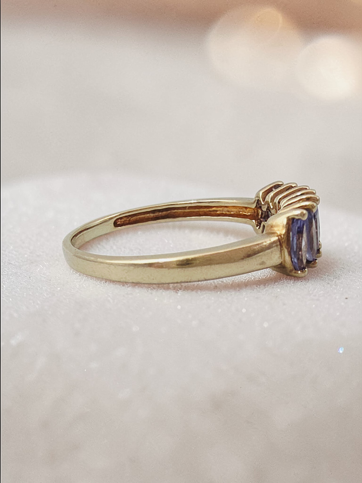 Solid 10K Yellow Gold Ring with Marquise Cut Tanzanite Cluster - Size 6