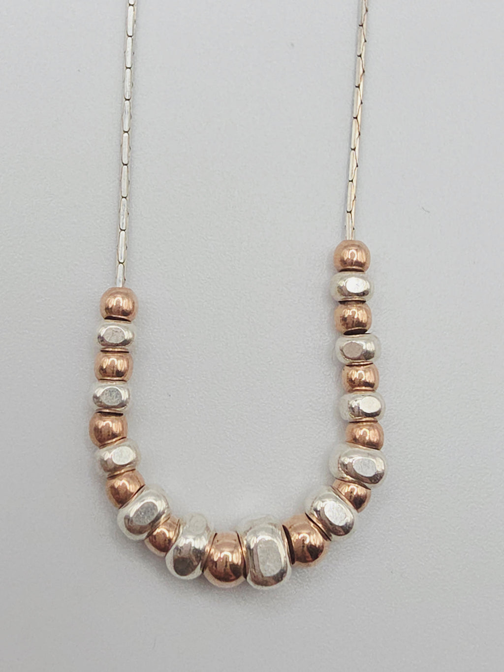 Dyadema 925 ITALY Sterling Necklace with Silver and Rose Gold Beads - Adjustable