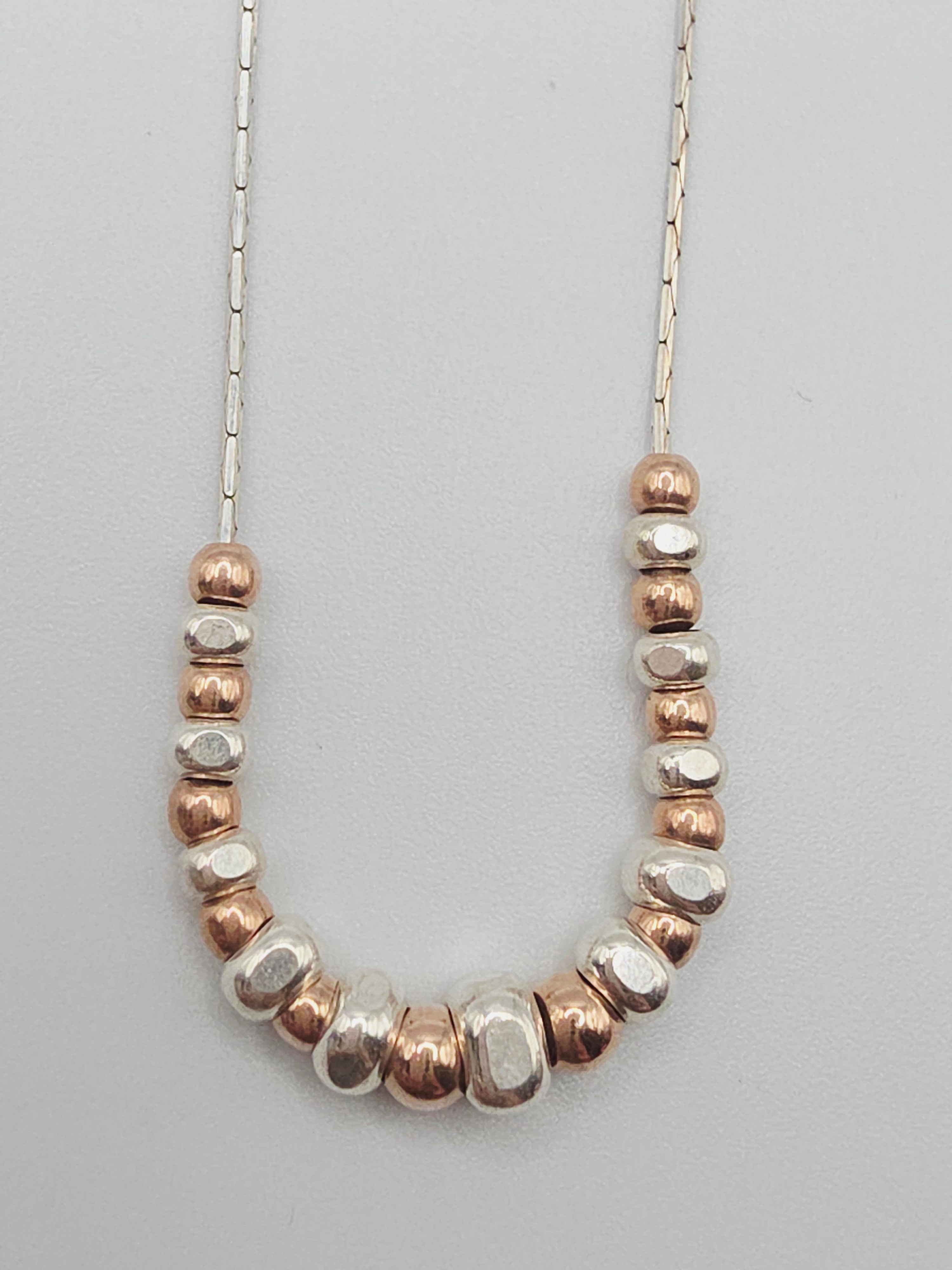 Dyadema 925 ITALY Sterling Necklace with Silver and Rose Gold Beads - Adjustable