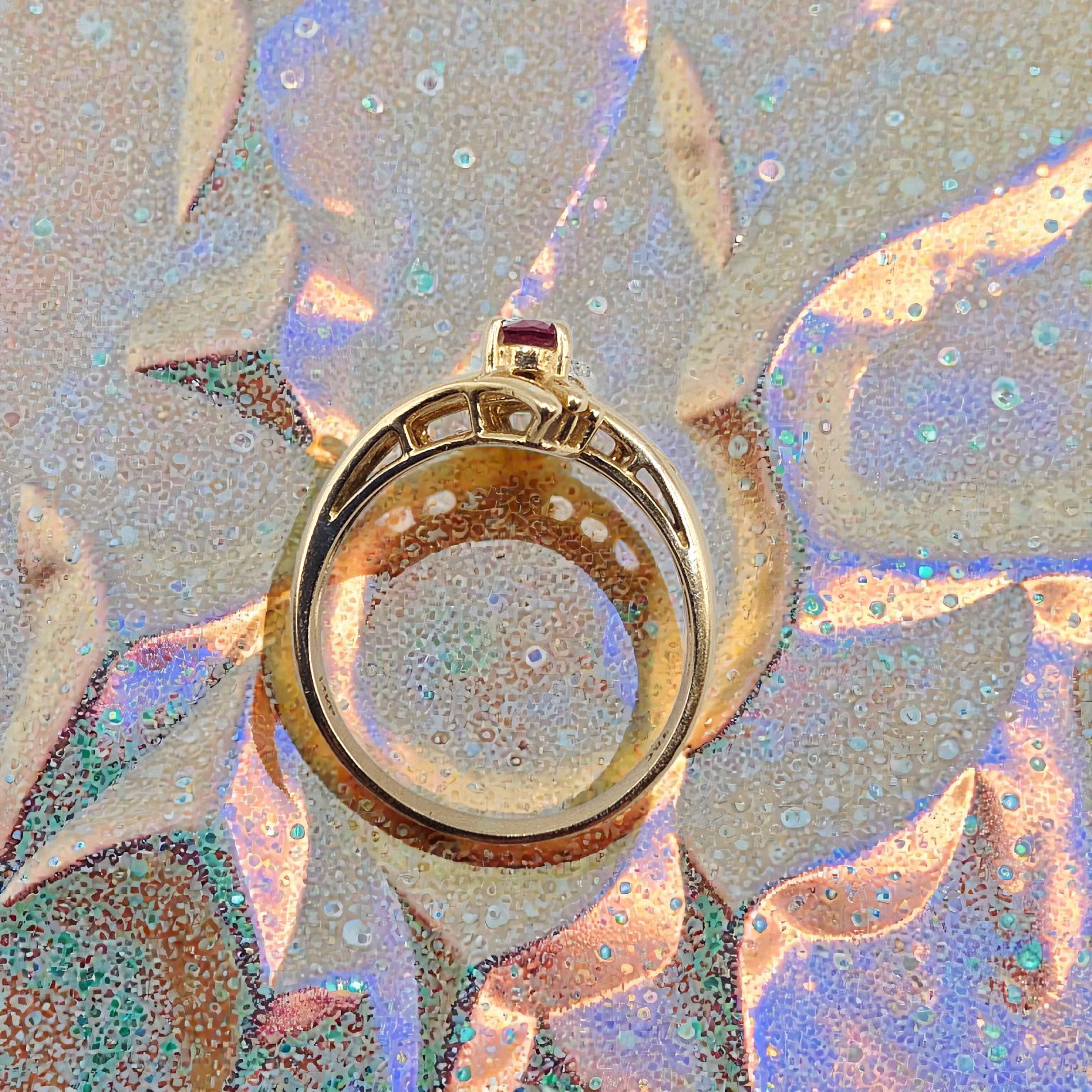 Town & Country Solid 14K Yellow Gold Ring with Ruby and Diamonds – Size 7.25