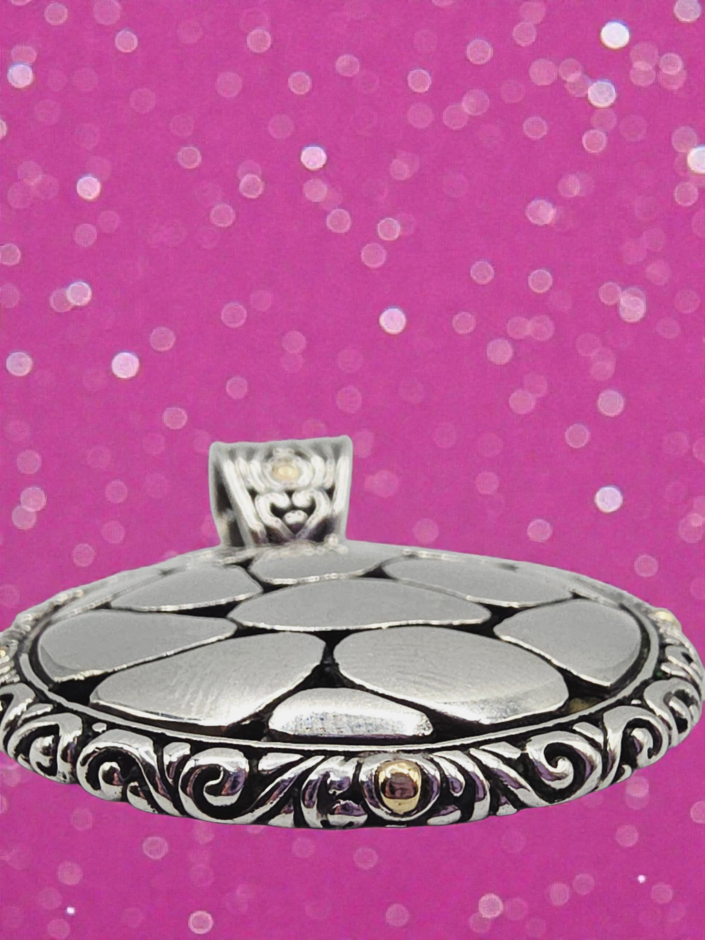 EFFY Sterling Silver Round Pebble Disc Necklace Pendant with 18K Gold Accents