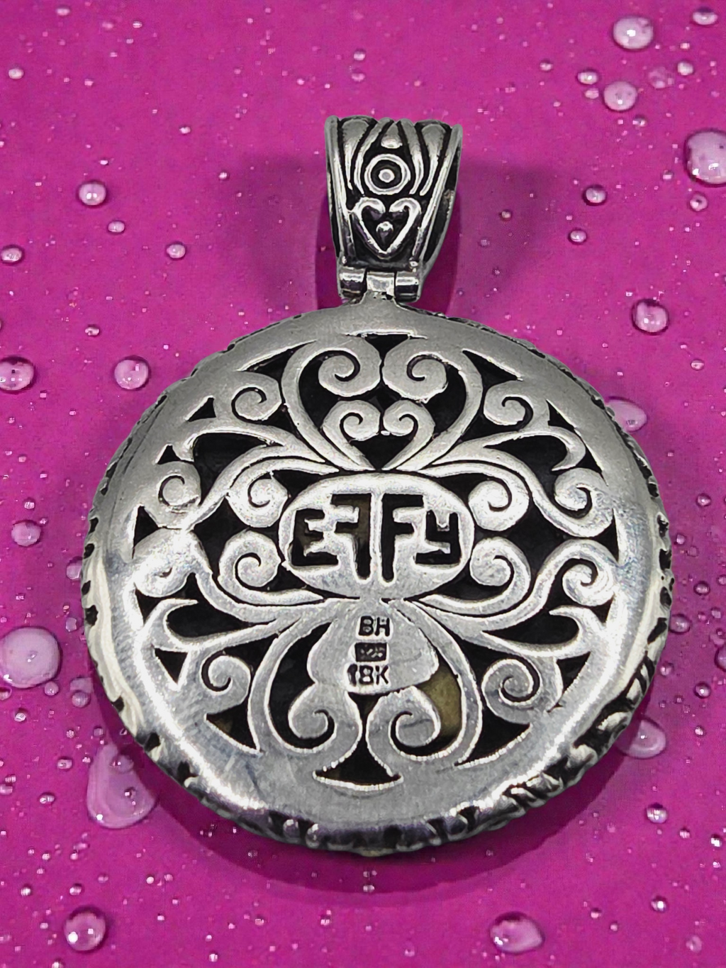 EFFY Sterling Silver Round Pebble Disc Necklace Pendant with 18K Gold Accents