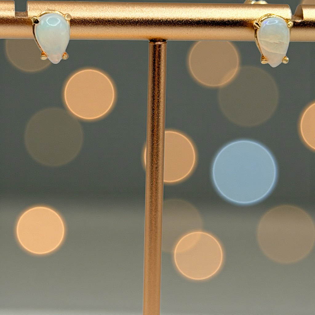 Solid 14K Yellow Gold Stud Earrings with Pear Cut Opals