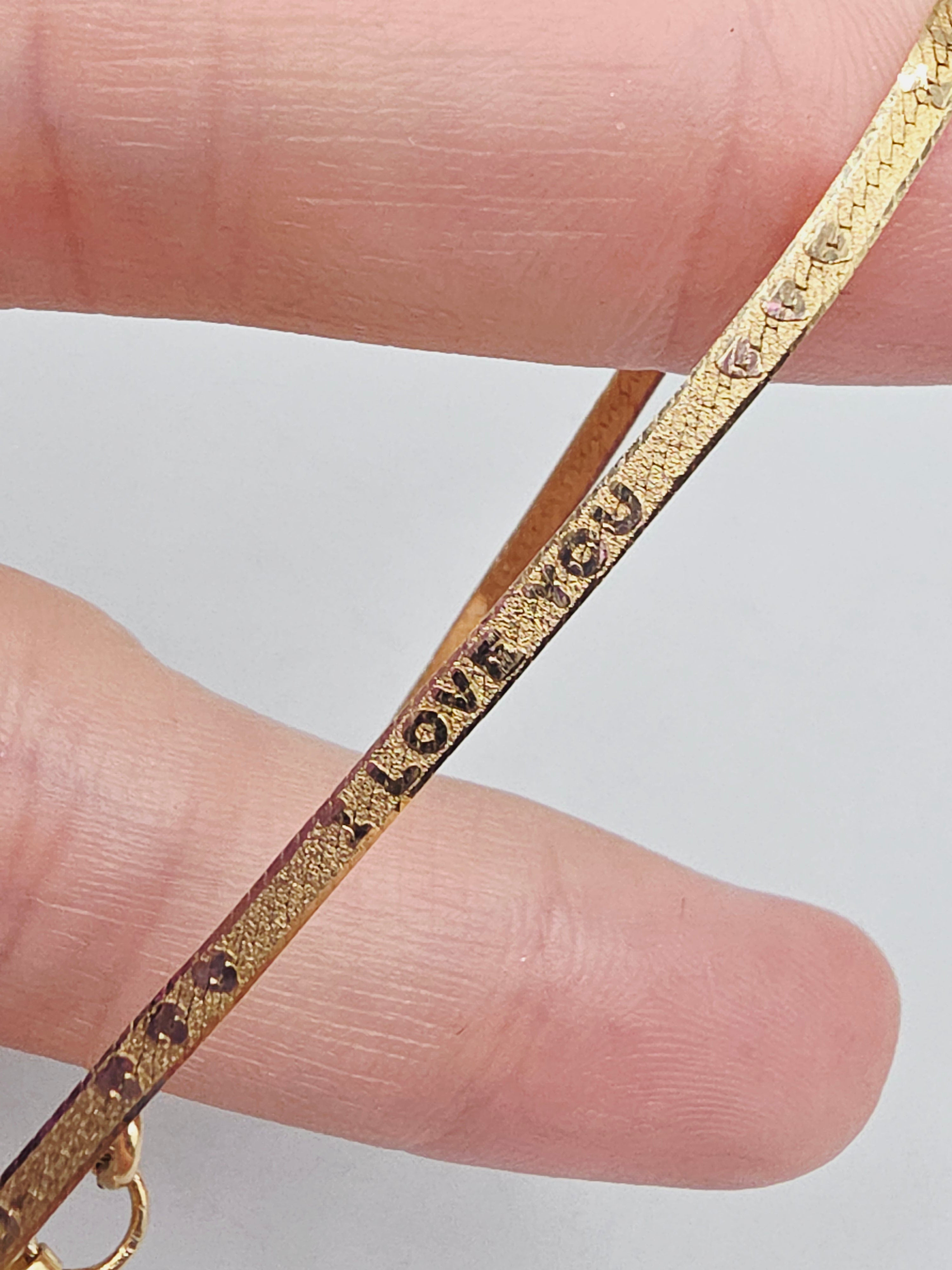 Solid 14K Yellow Gold Bracelet with I Love You and Hearts - 7.25 Inch