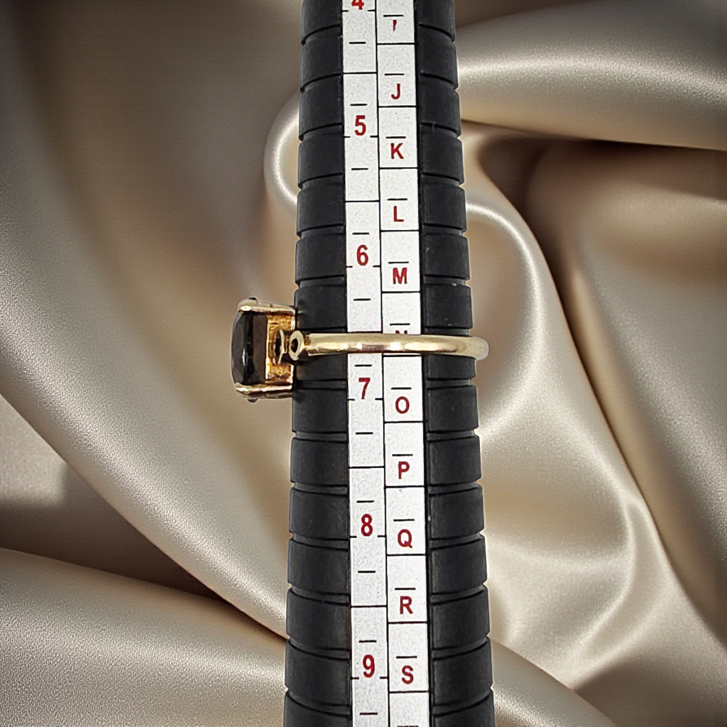Solid 14K Yellow Gold Ring with Oval Smoky Quartz – Size 6.5