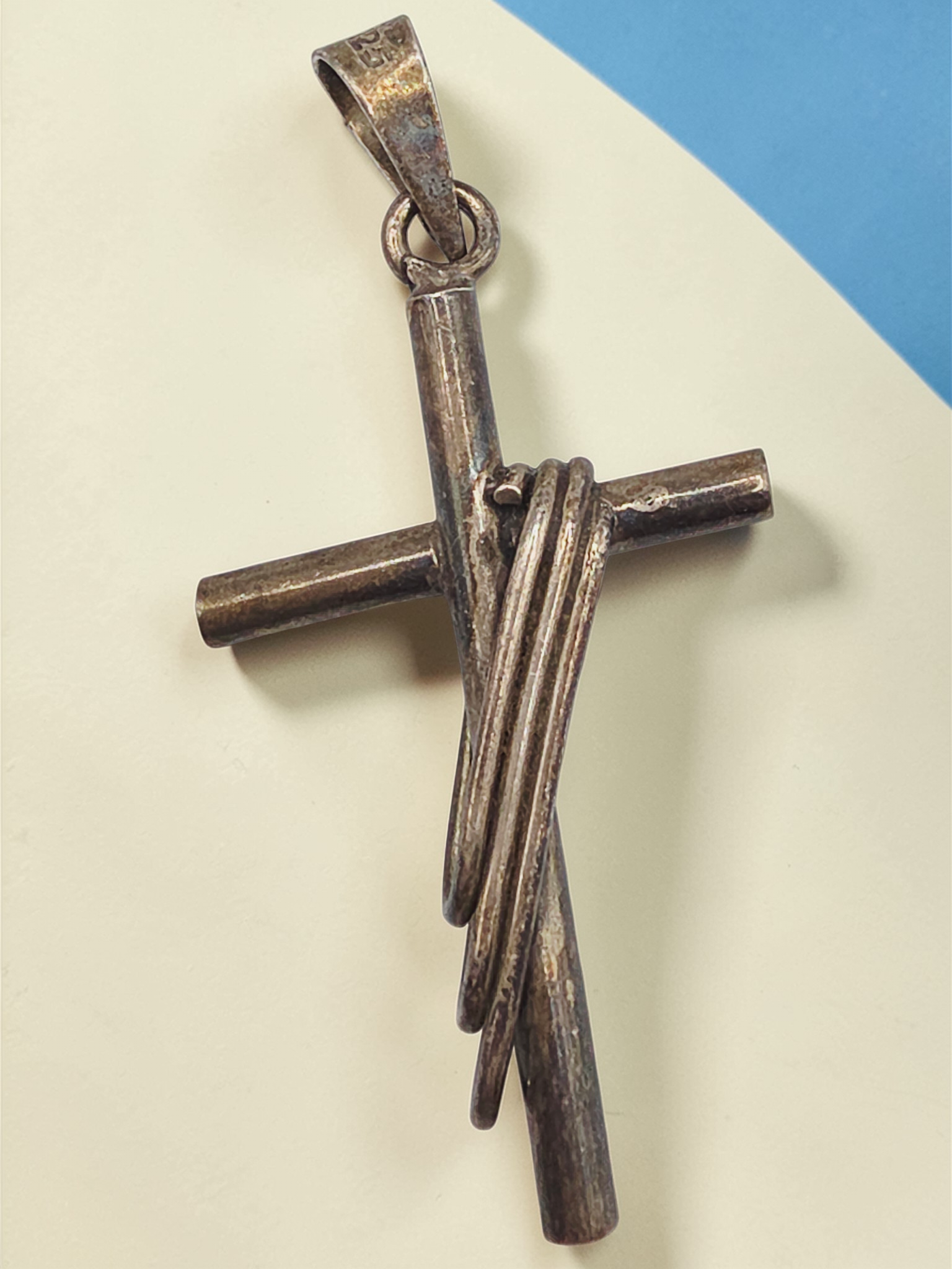 925 Sterling Silver Large Wrapped Cross Necklace Pendant - 2 Inch