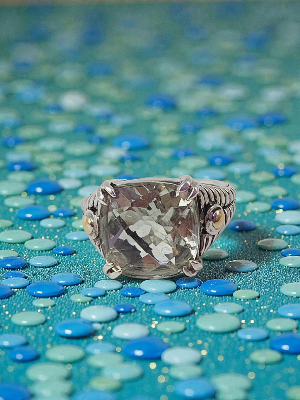 EFFY Sterling Silver Prasiolite Ring with Solid 18K Gold Accents - Size 7.25