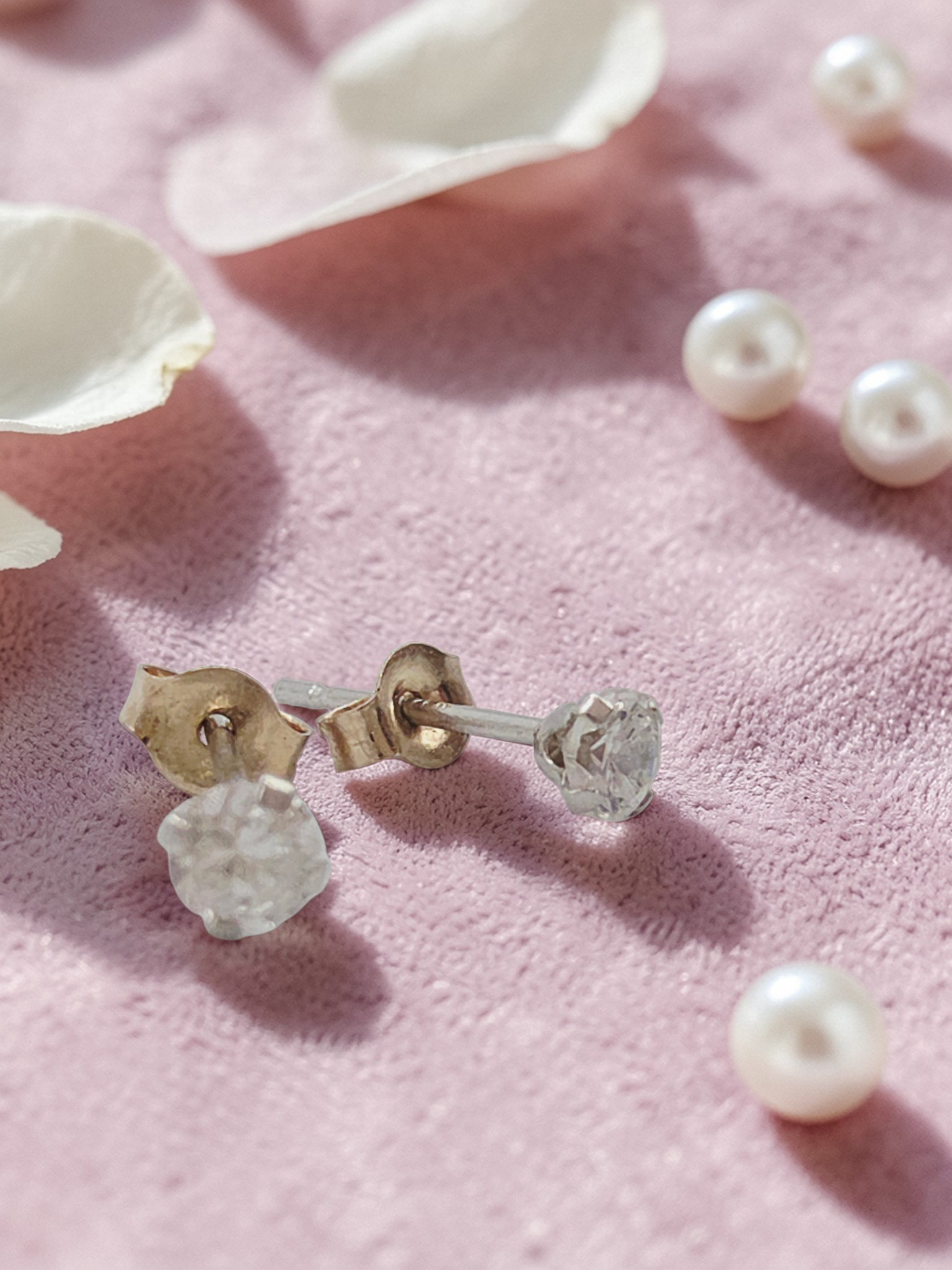 Solid 14K Two-Tone Gold Petite CZ Stud Earrings