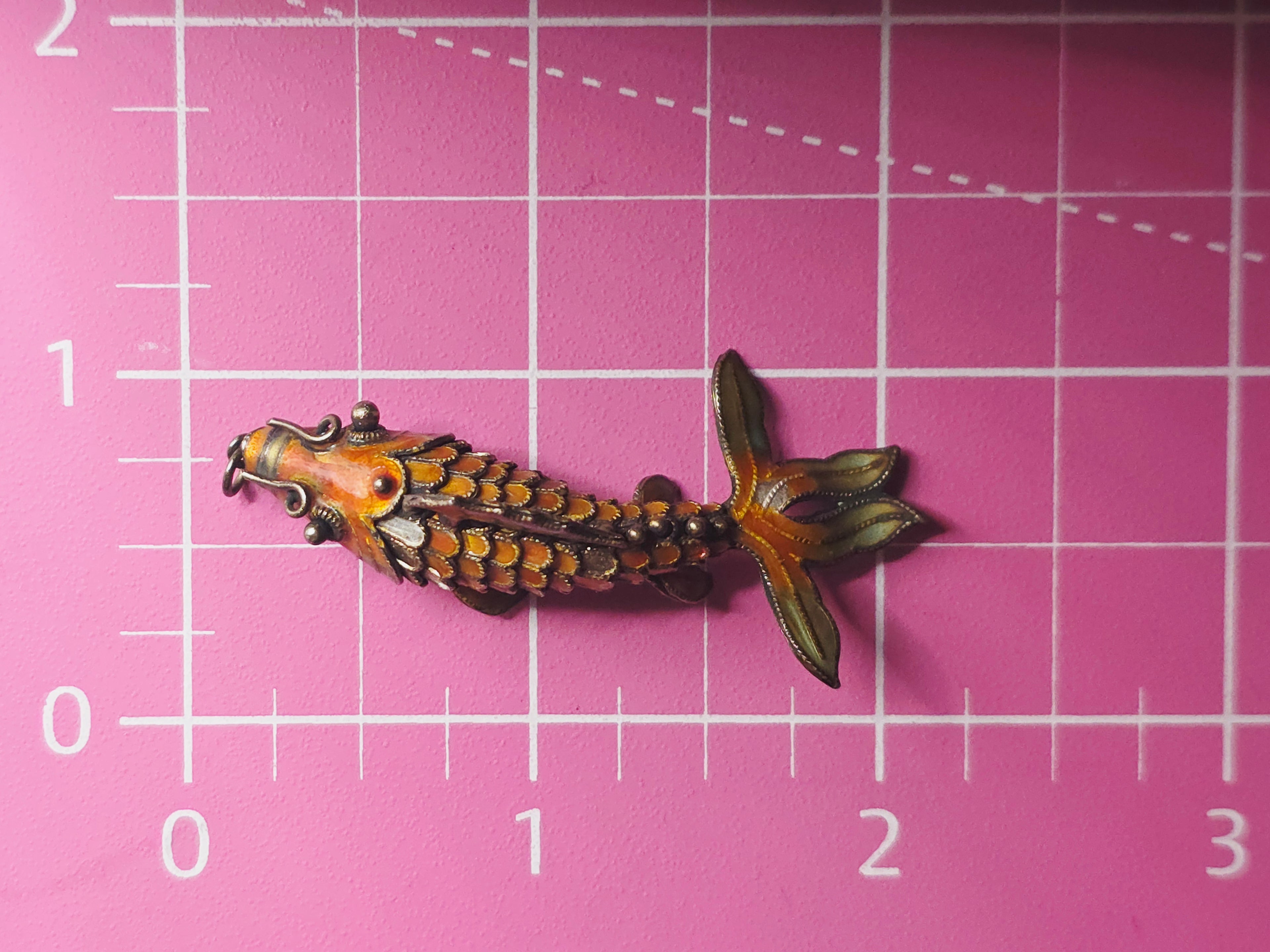 925 Sterling Silver Orange Enamel Koi Fish Articulating Necklace Pendant