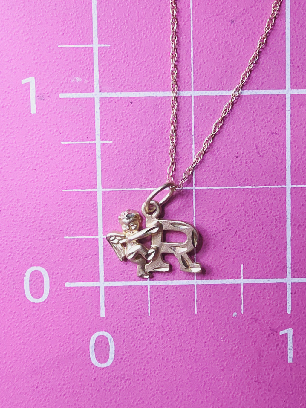 Michael Anthony Solid 10K Letter R Pendant Necklace with Angel - 15 Inch