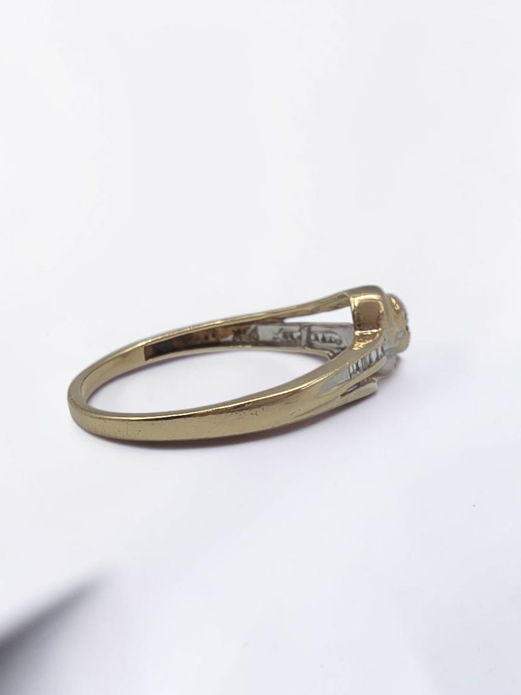 JWBR Solid 10K Yellow Gold Three Stone Baguette Diamond Bypass Ring Size 8.75