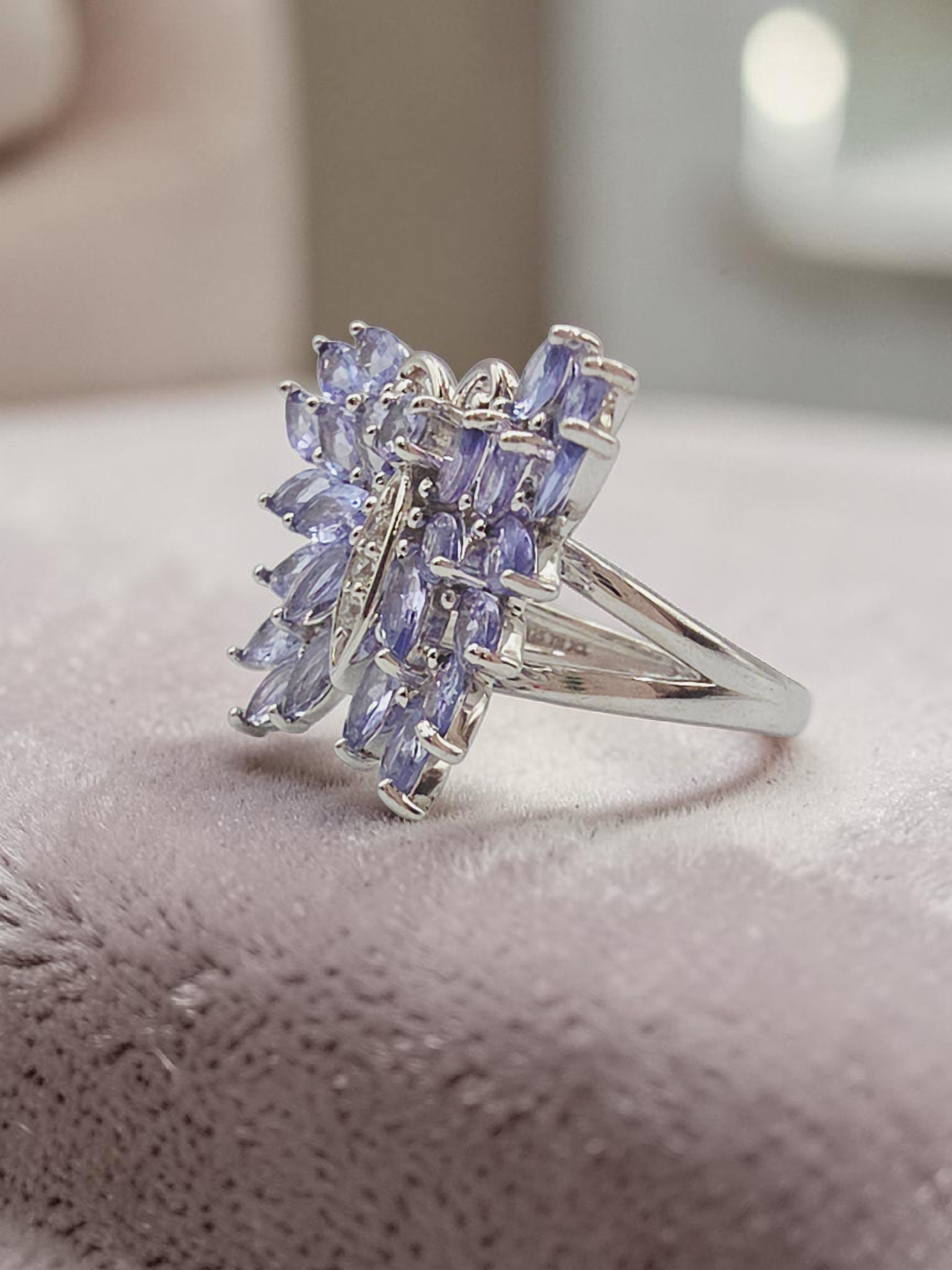 Sterling Silver Butterfly Ring with Iolite Wings and White Topaz Body - Size 5
