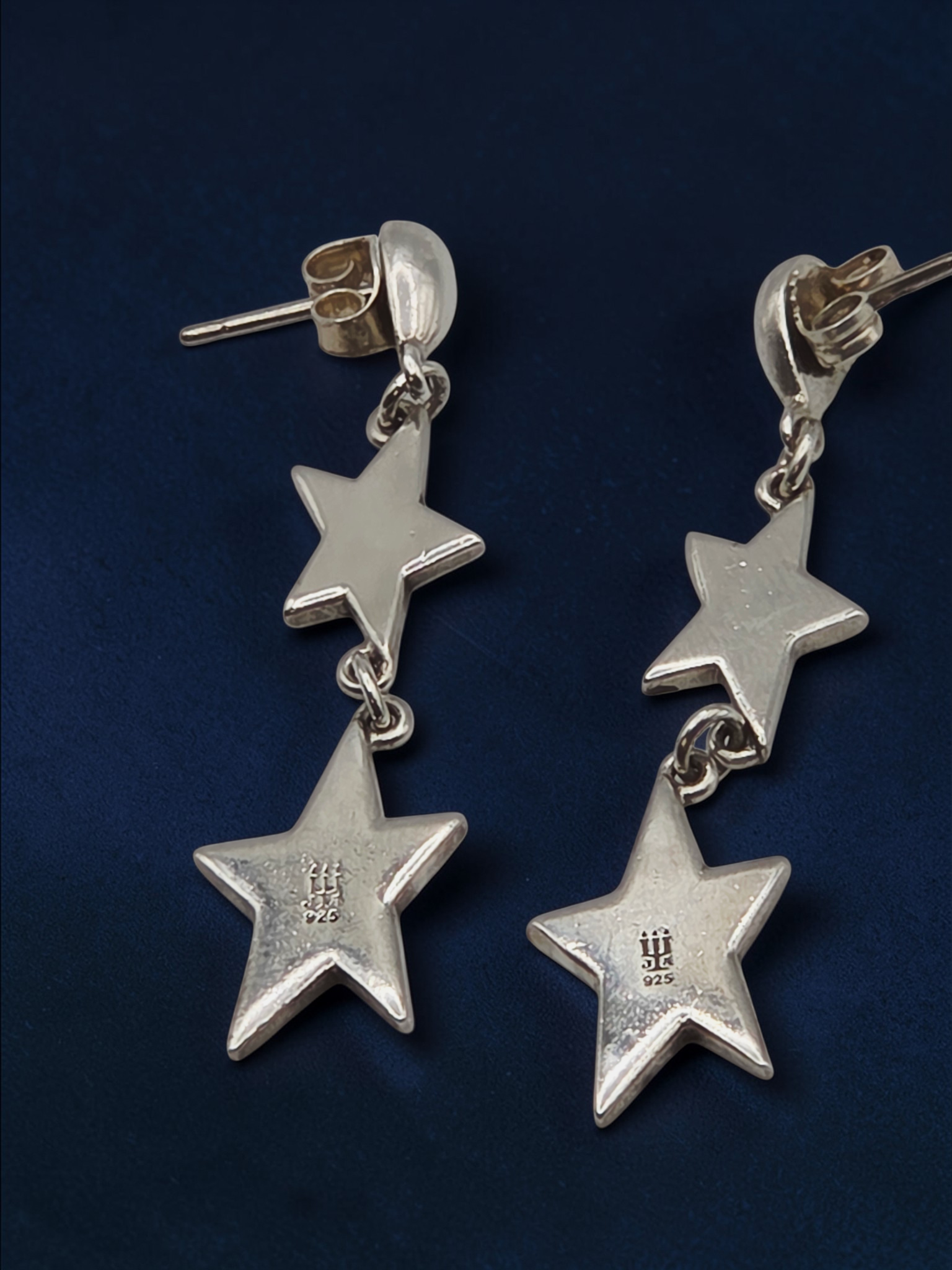 RETIRED James Avery Double Star Sterling Silver Dangle Earrings - RARE HTF