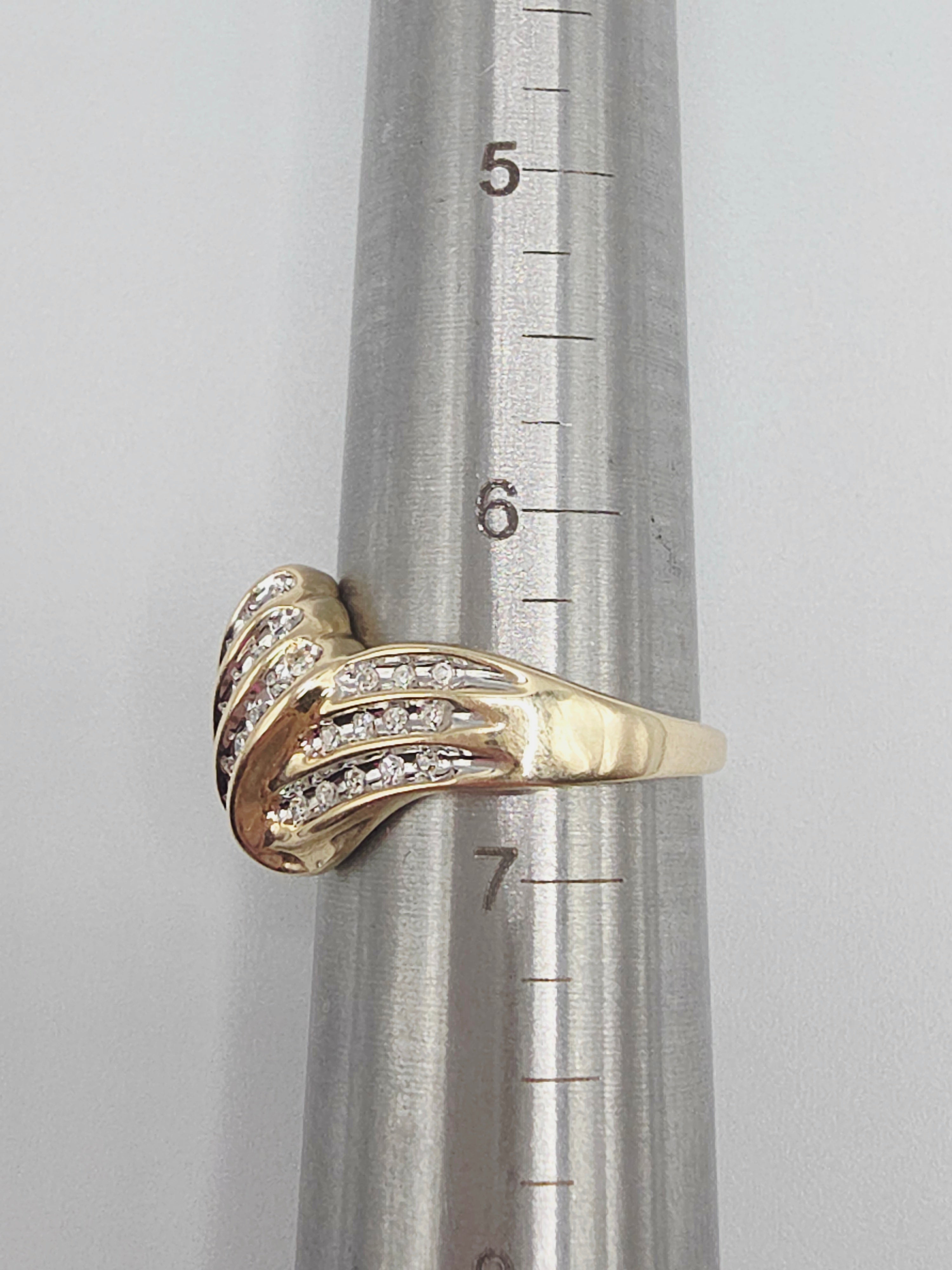 CRP Solid 10K Yellow Gold Diamond Ribbon Cocktail Ring – Size 6.75