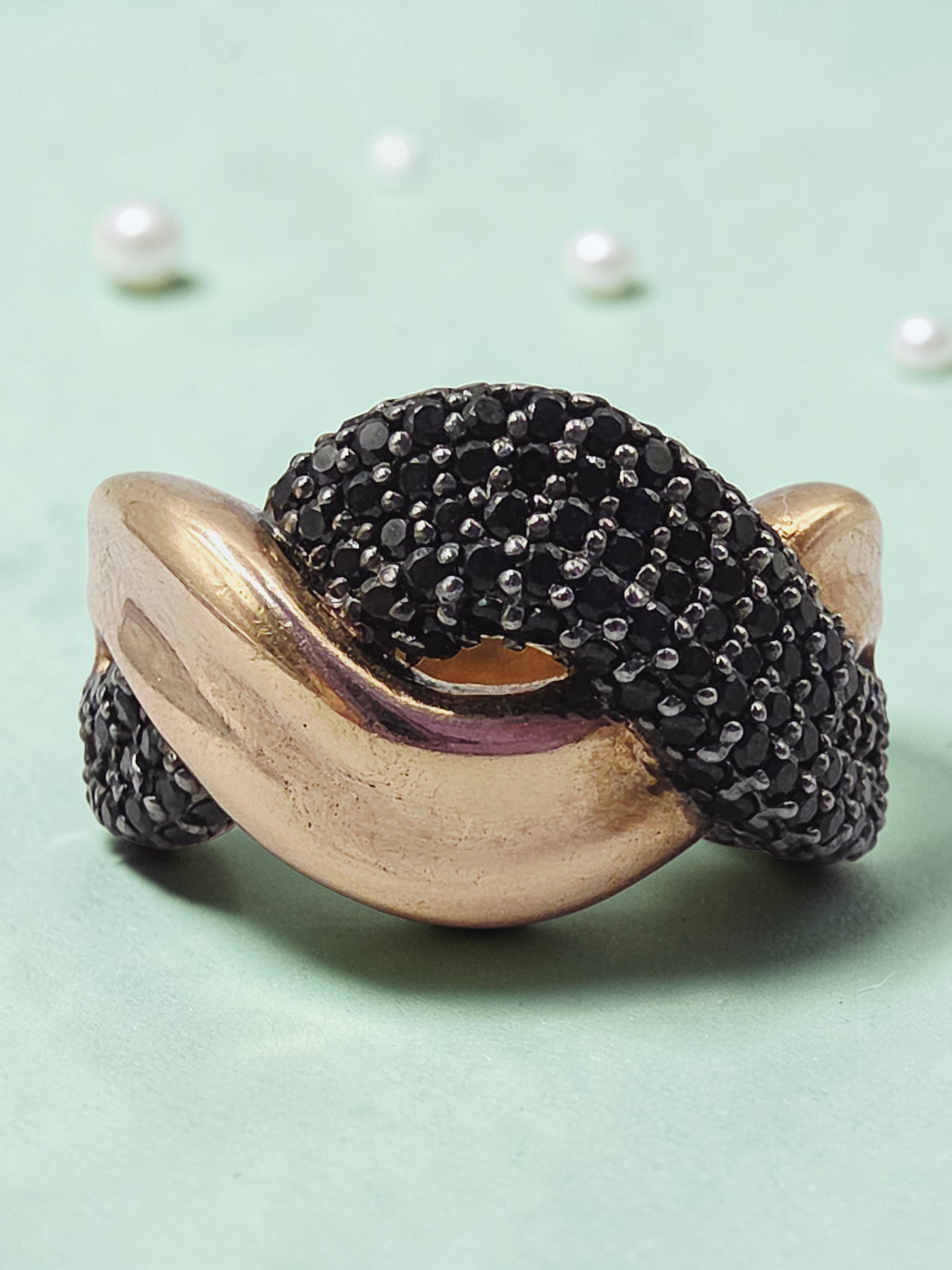 925 Sterling Silver Ring with Rose Gold Vermeil & Black Tourmaline – Size 9
