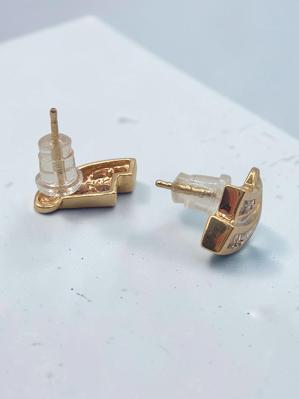 Solid 10K Yellow Gold Round & Baguette Diamond Swirl Stud Earrings