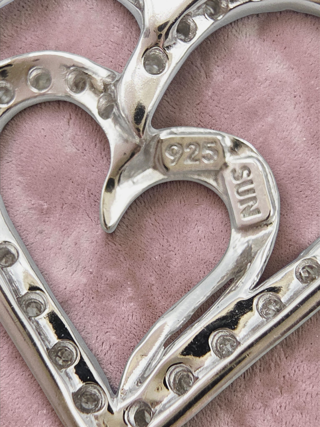 Sun Jewelry 925 Sterling Silver Double Heart Diamond Pendant Necklace - 18 Inch