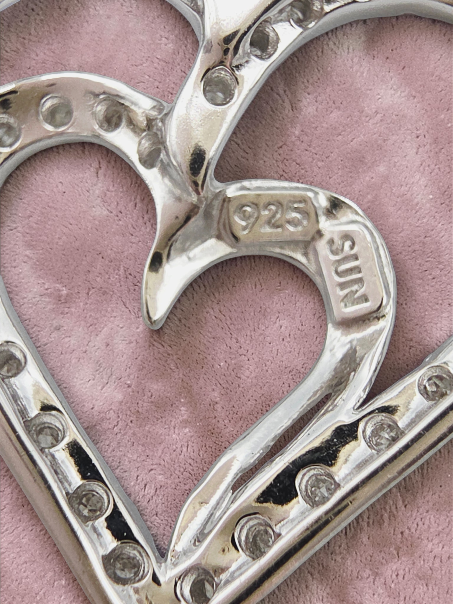 Sun Jewelry 925 Sterling Silver Double Heart Diamond Pendant Necklace - 18 Inch