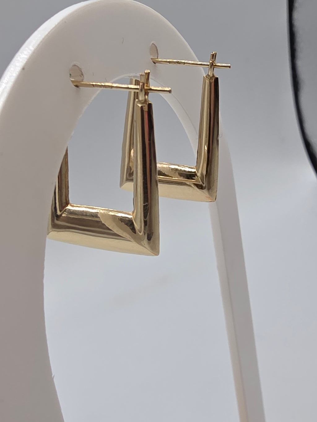 Solid 14K Yellow Gold Rectangular Hoop Earrings with Hinged Snap Bar Closures
