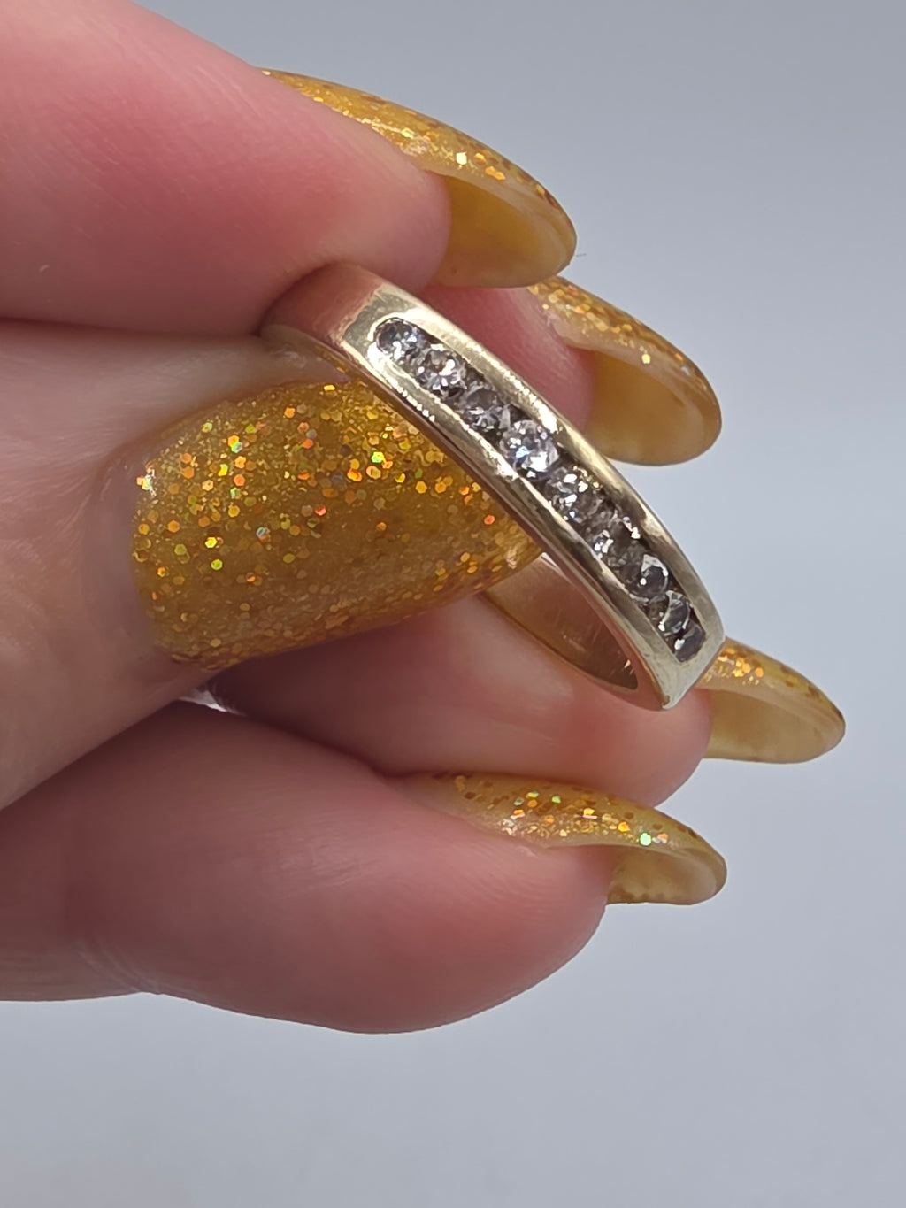 Solid 14K Yellow Gold 9 Diamond Channel Set Stackable Ring - Size 9