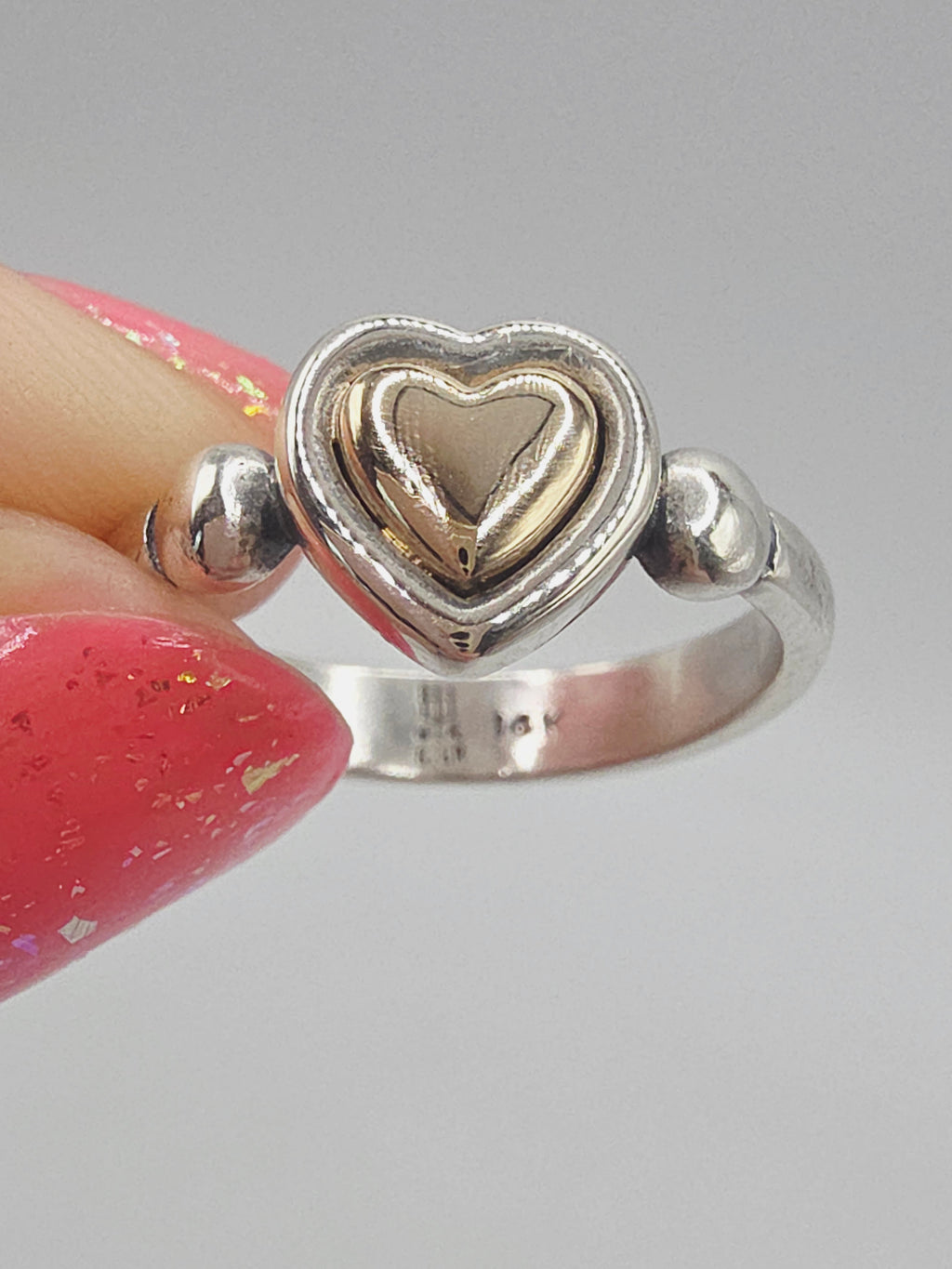 RETIRED James Avery True Heart Sterling Silver & 14K Gold Ring Sz 6.75 RARE HTF
