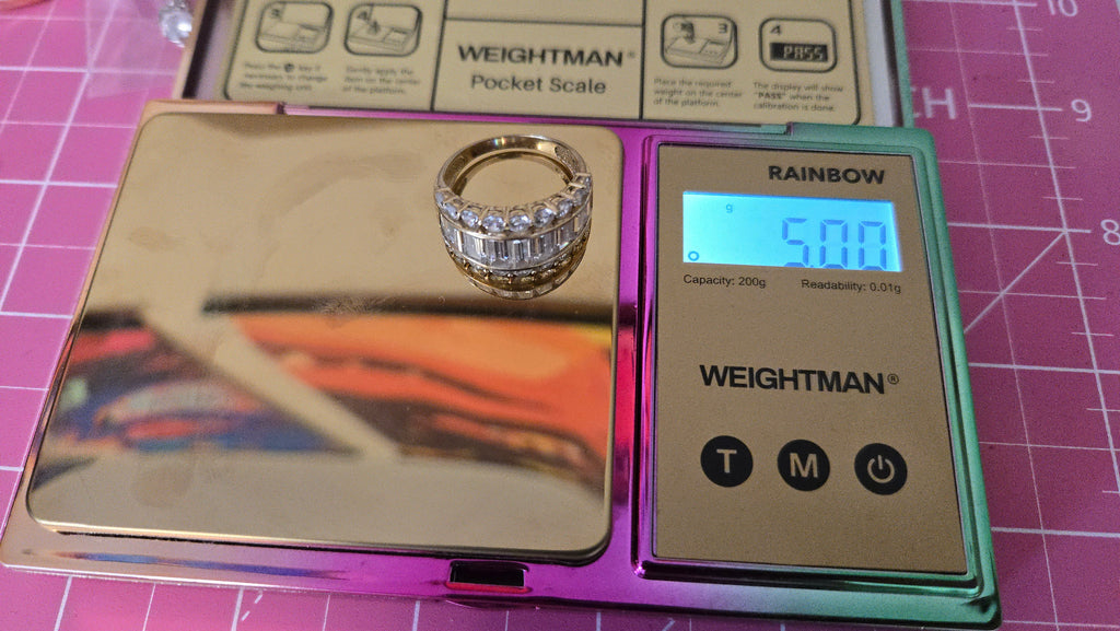 Solid 14K Yellow Gold Ring with Round & Baguette Cut Cubic Zirconia – Size 8