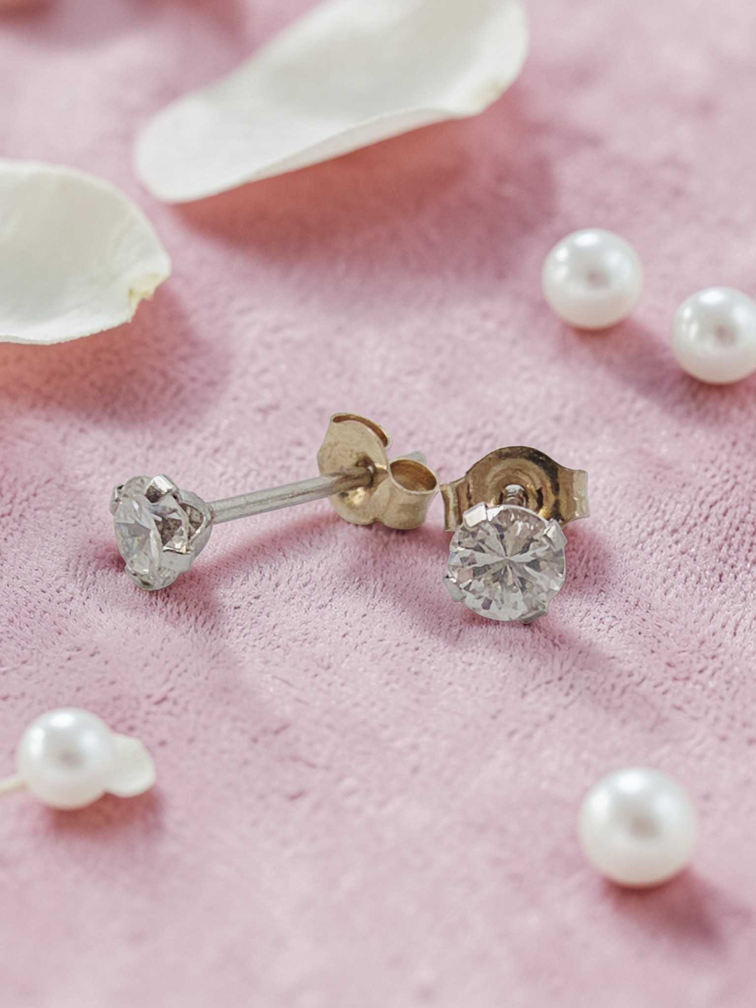 Solid 14K Two-Tone Gold Petite CZ Stud Earrings