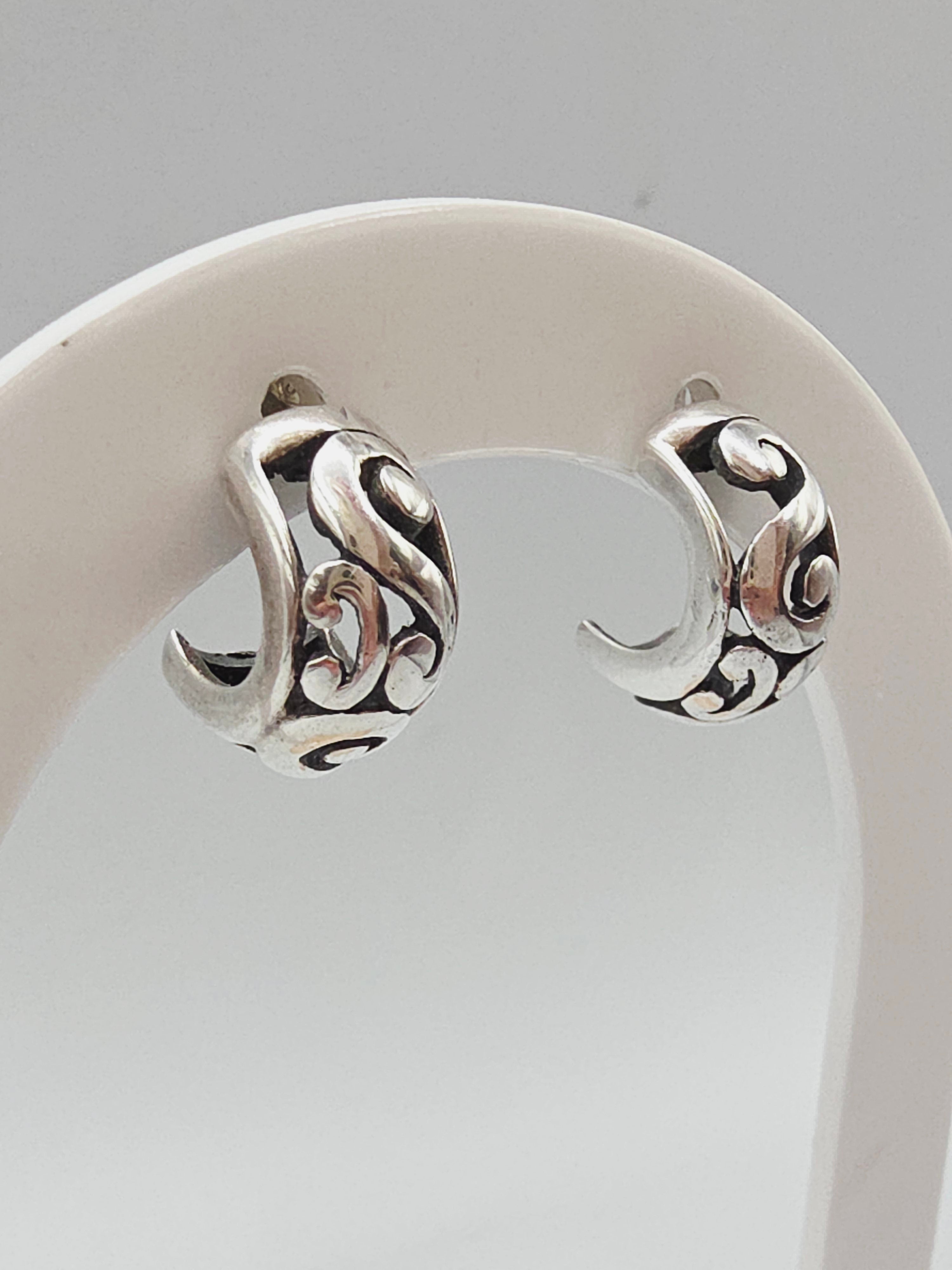 925 Sterling Silver Scroll J Hoop Earrings with Butterfly Backs