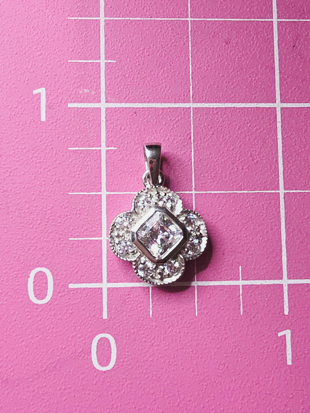 925 Sterling Silver Necklace Pendant with Princess Cut CZ & Clover Halo