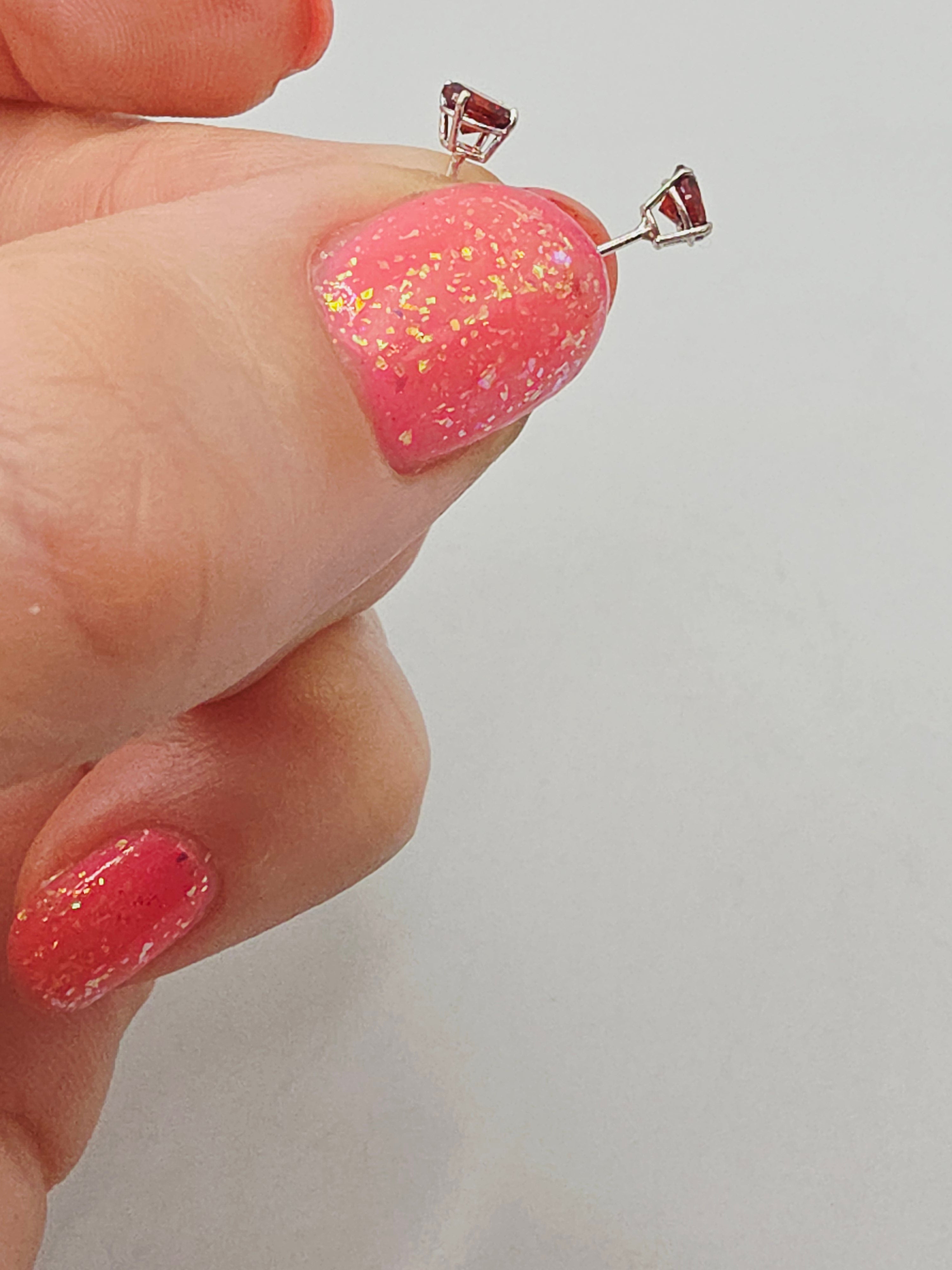 Solid 14K White Gold Garnet Stud Earrings - Screwbacks