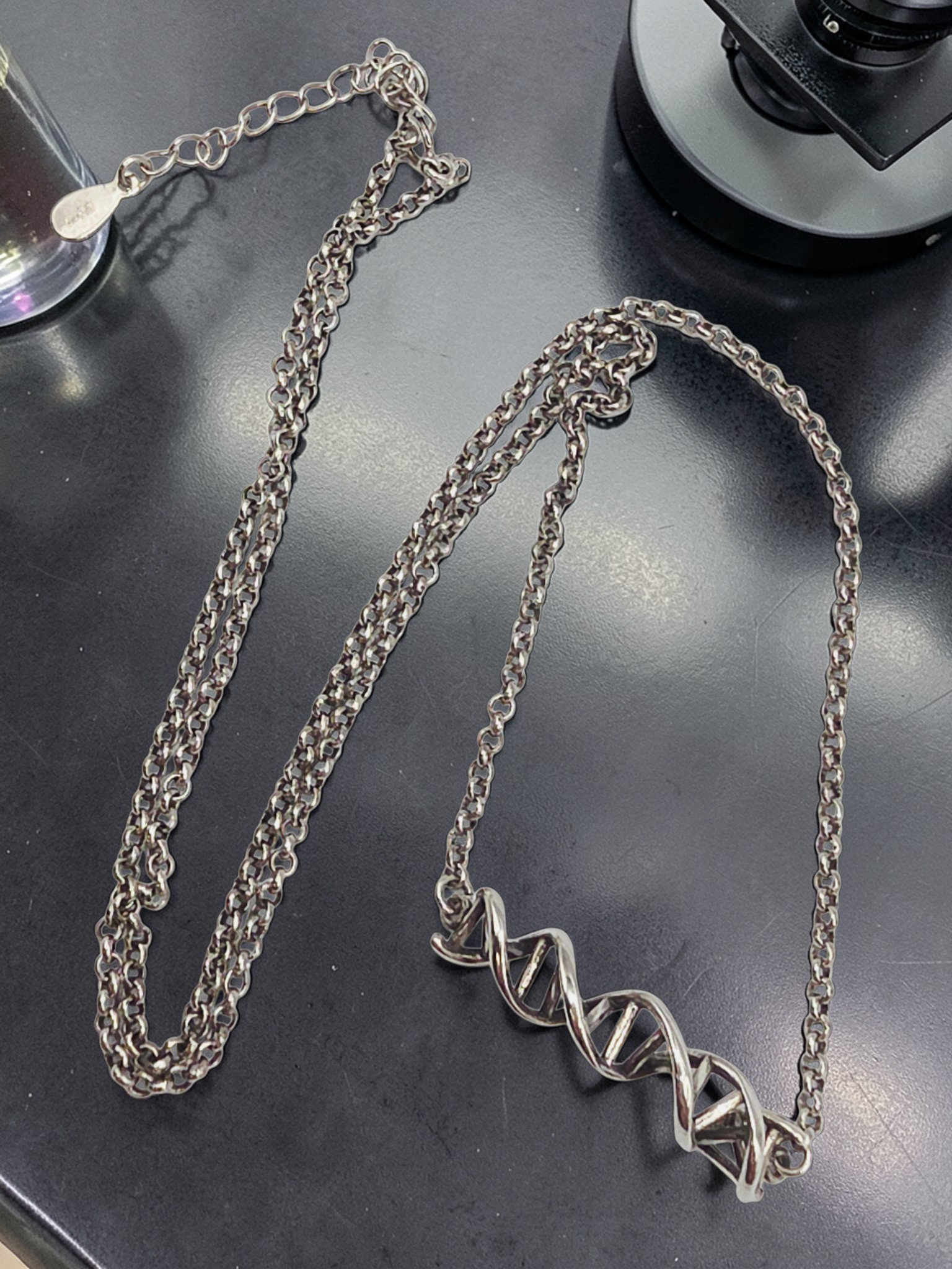 925 Sterling Silver DNA Science Life Pendant Necklace - Adjustable