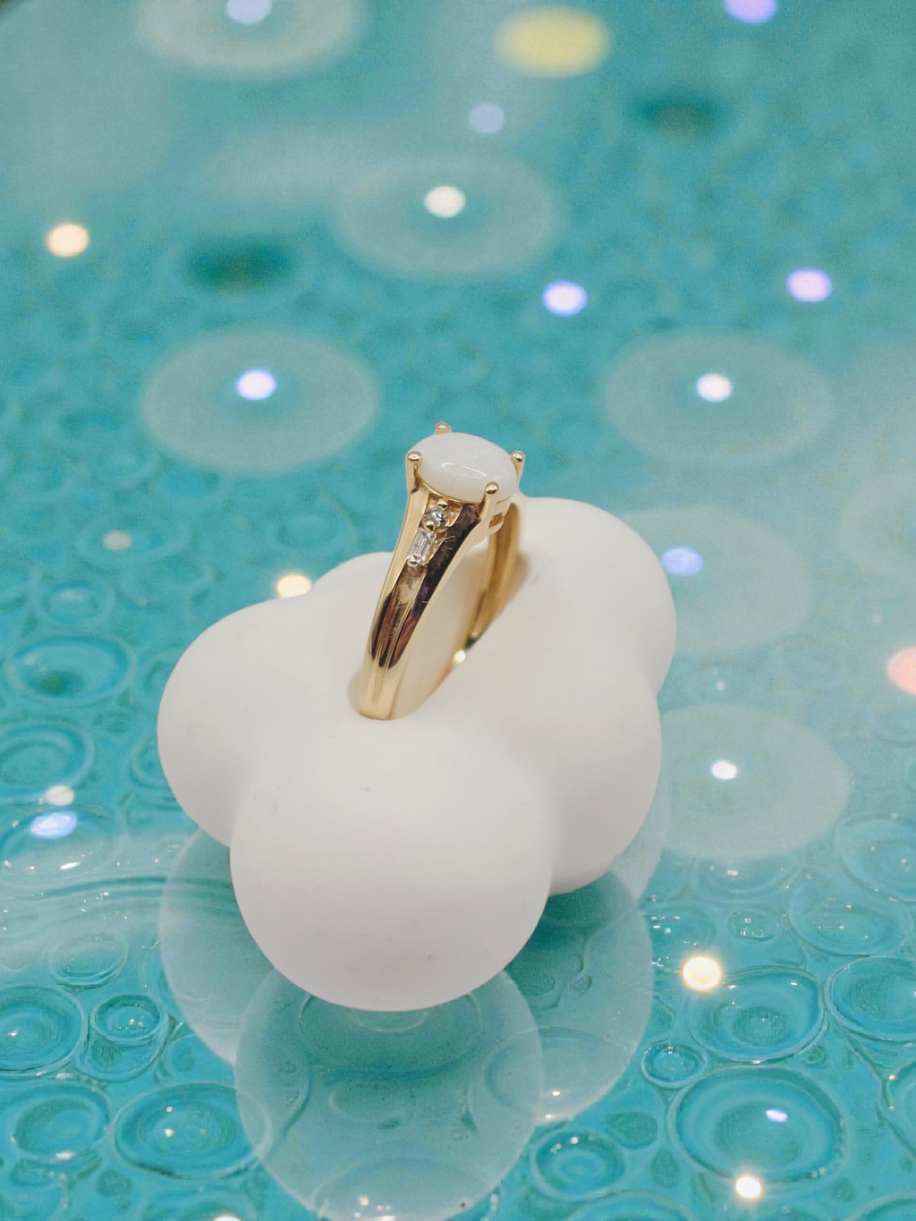 Solid 14K Yellow Gold Ring with Oval-Cut Opal and Diamond Accents - Size 7.25