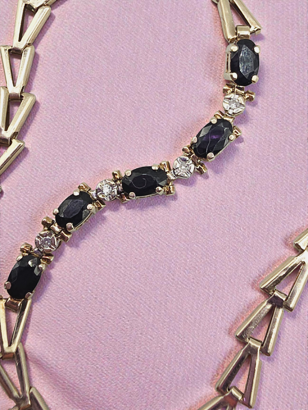 Solid 10K Yellow Gold Bracelet with Blue Sapphires and Diamonds - 7.25 Inch