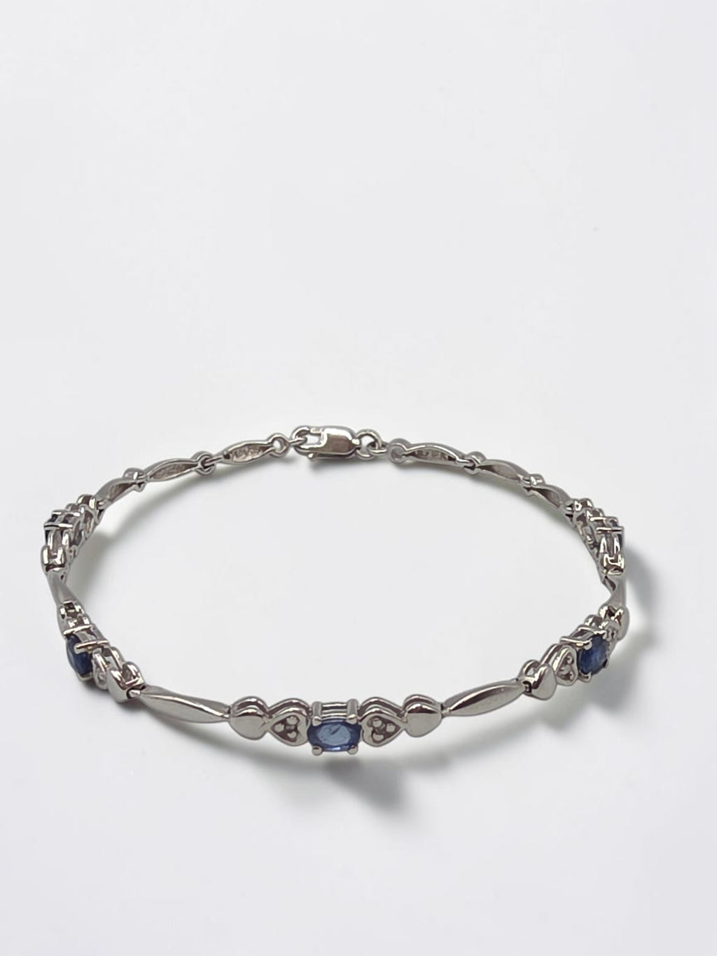 Vintage Sadye L Vassil Solid 10K Gold Blue Sapphire & Diamond Bracelet 7.25 Inch