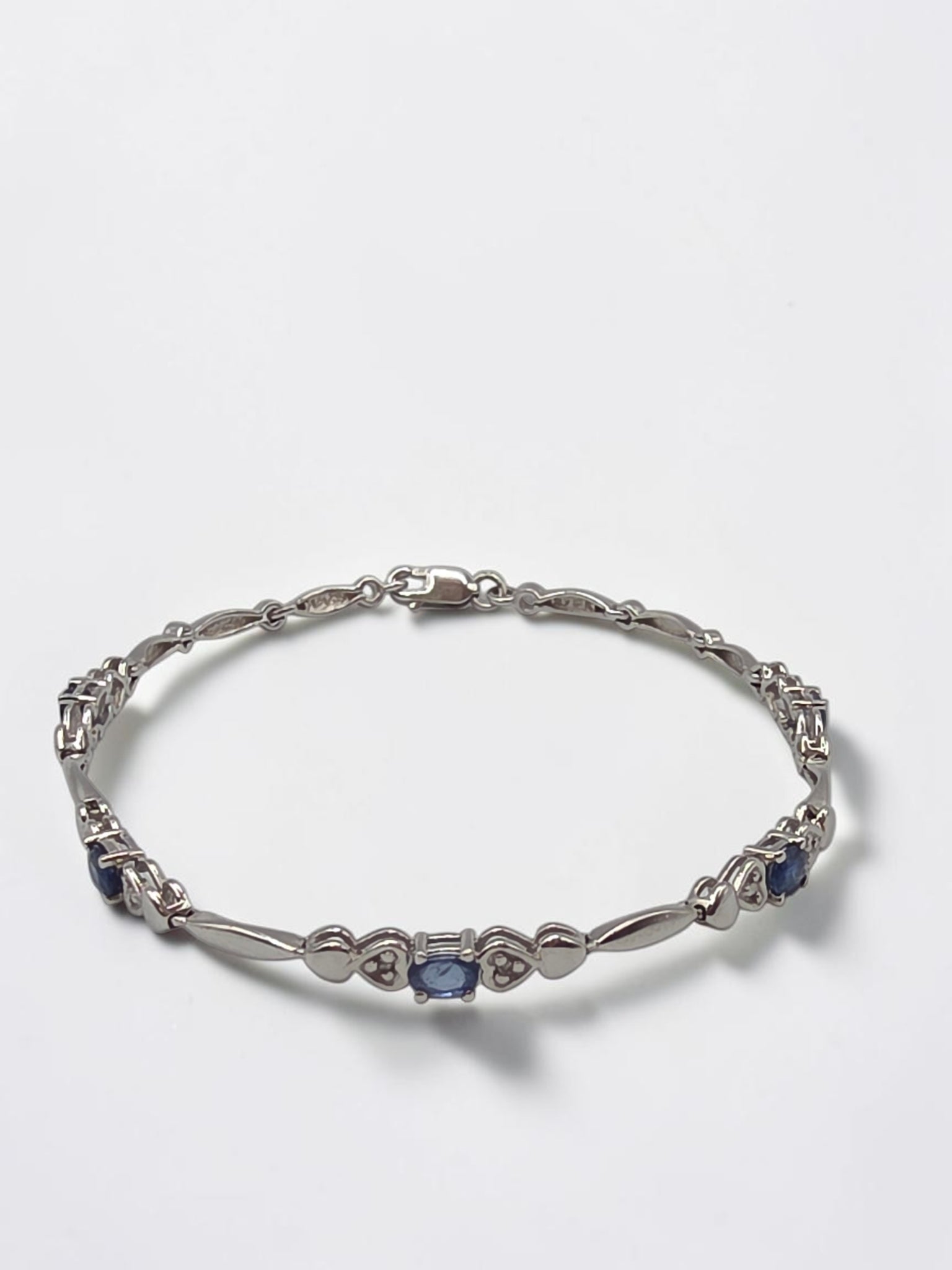 Vintage Sadye L Vassil Solid 10K Gold Blue Sapphire & Diamond Bracelet 7.25 Inch