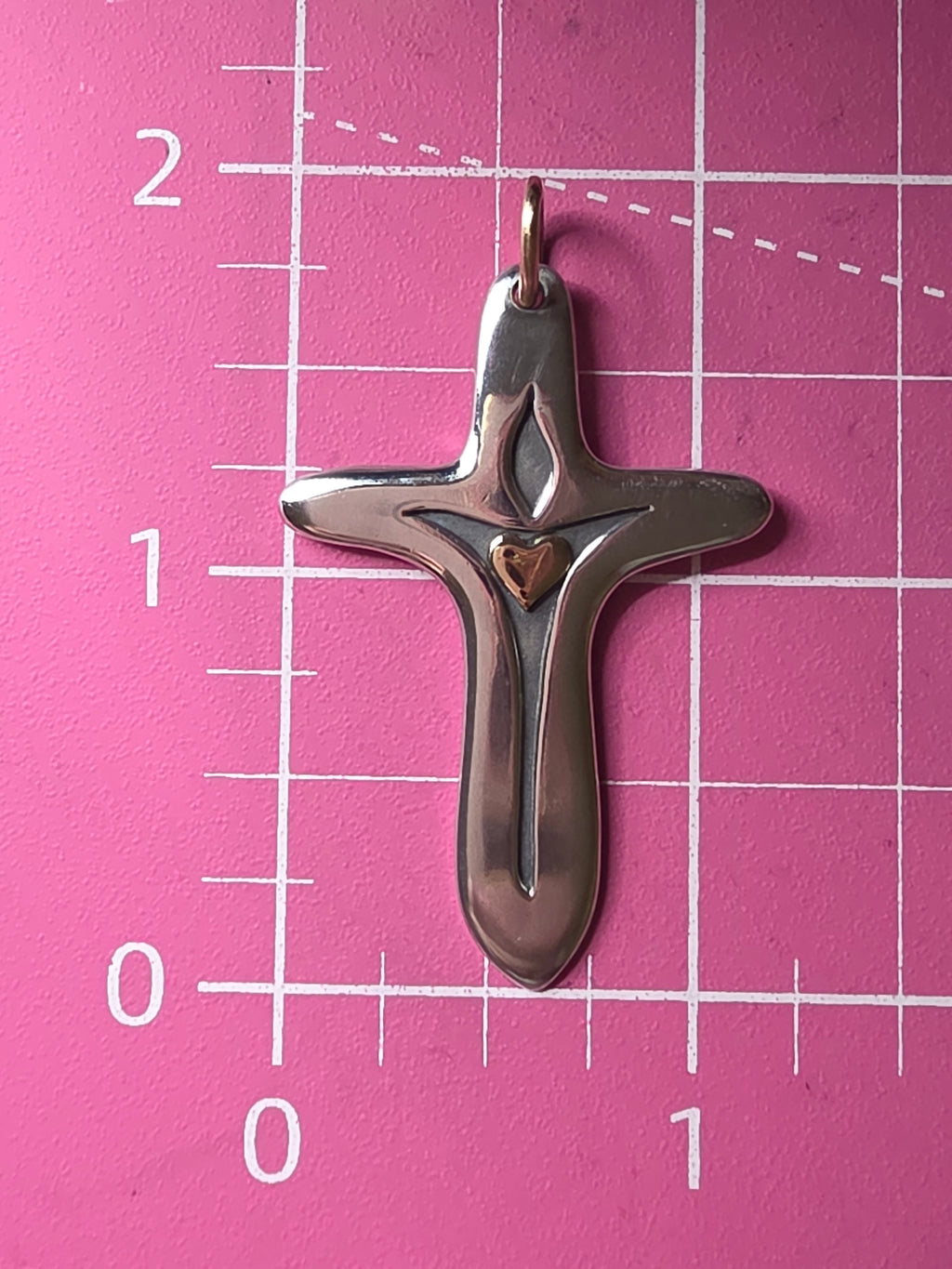 RETIRED James Avery Light of the World Cross Pendant with 14K Gold Heart & Bail