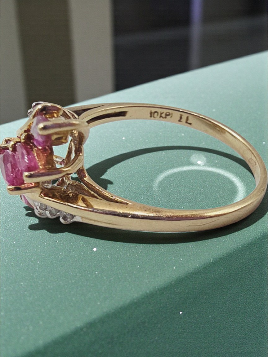 Solid 10K Yellow Gold Ring with Natural Rubies and Diamonds – Size 6.5