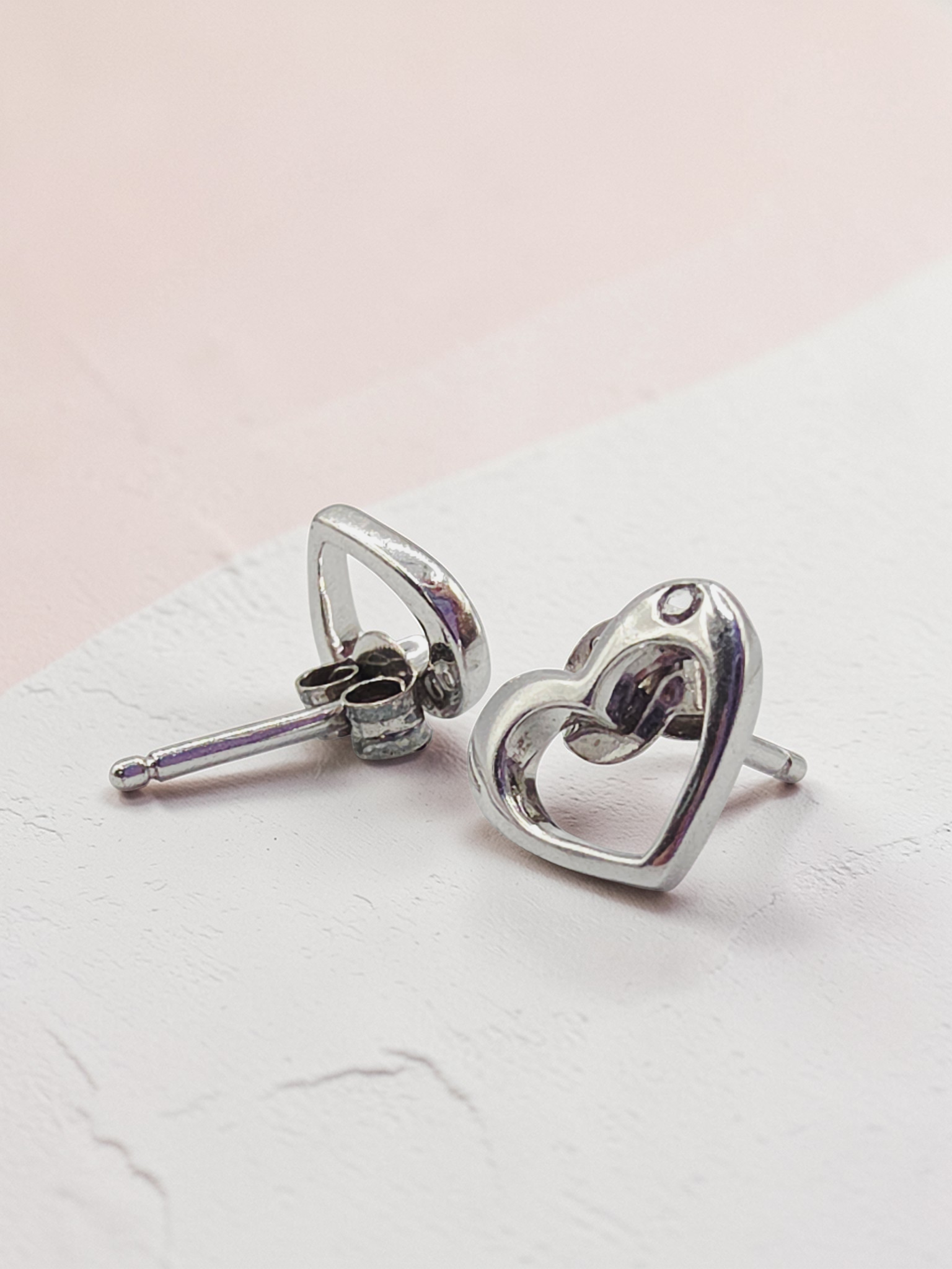 925 Sterling Silver Heart Stud Earring with Melee Diamond Accents